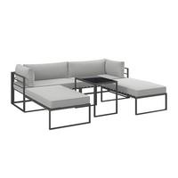Gartenlounge Hellgrau Aus Metall/textil - Schwarz/Grau, Modern, Glas/Textil (230/60/70,5cm) - Bessagi Garden