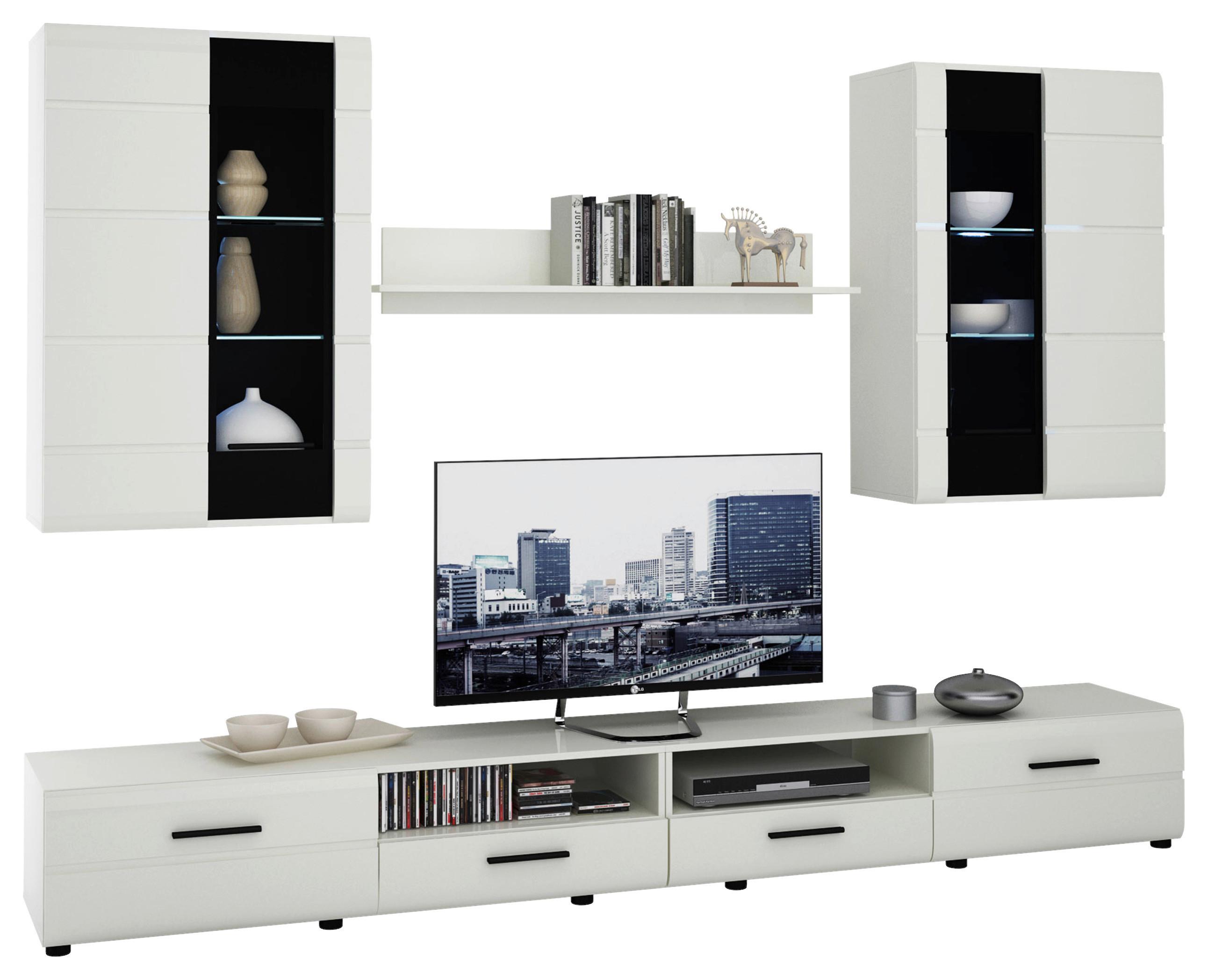 Regal Za Dnevni Boravak Kiel - bijela/bijela visoki sjaj, staklo/drvni materijal (270/190/42cm) - Modern Living