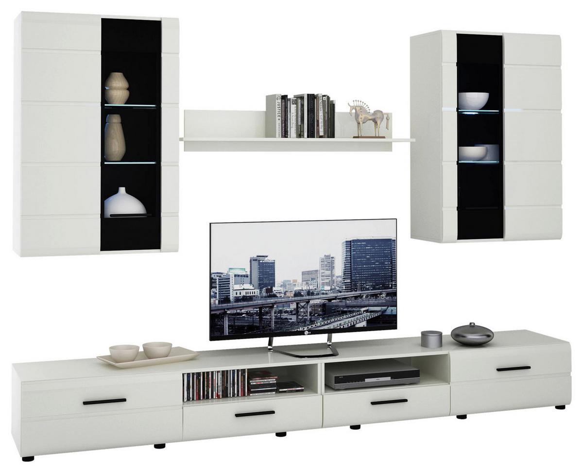 Regal Za Dnevni Boravak Kiel - bijela/bijela visoki sjaj, staklo/drvni materijal (270/190/42cm) - Modern Living