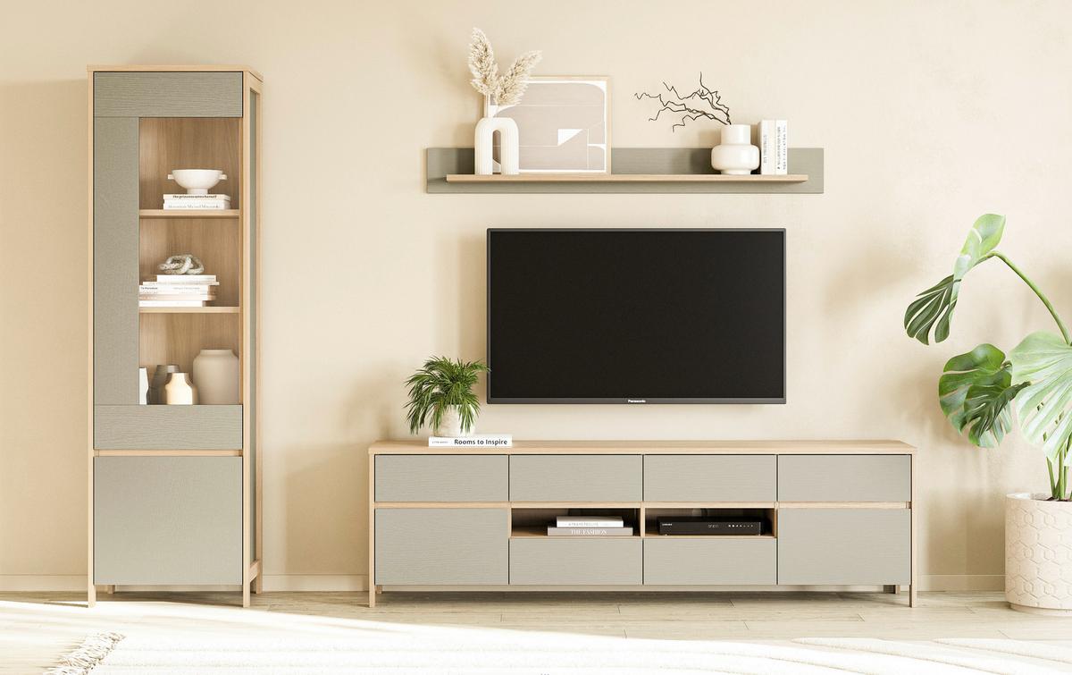 Wohnwand Stranda Eukalyptusfarben, 3-teilig - Eukalyptusholzfarben/Eichefarben, Design, Holzwerkstoff (266/195/39cm) - MID.YOU