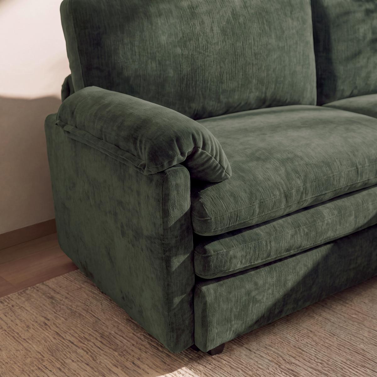 Wohnlandschaft Alessia Chenille Grün - Schwarz/Grün, MODERN, Holz/Kunststoff (188/137cm) - Bessagi Home