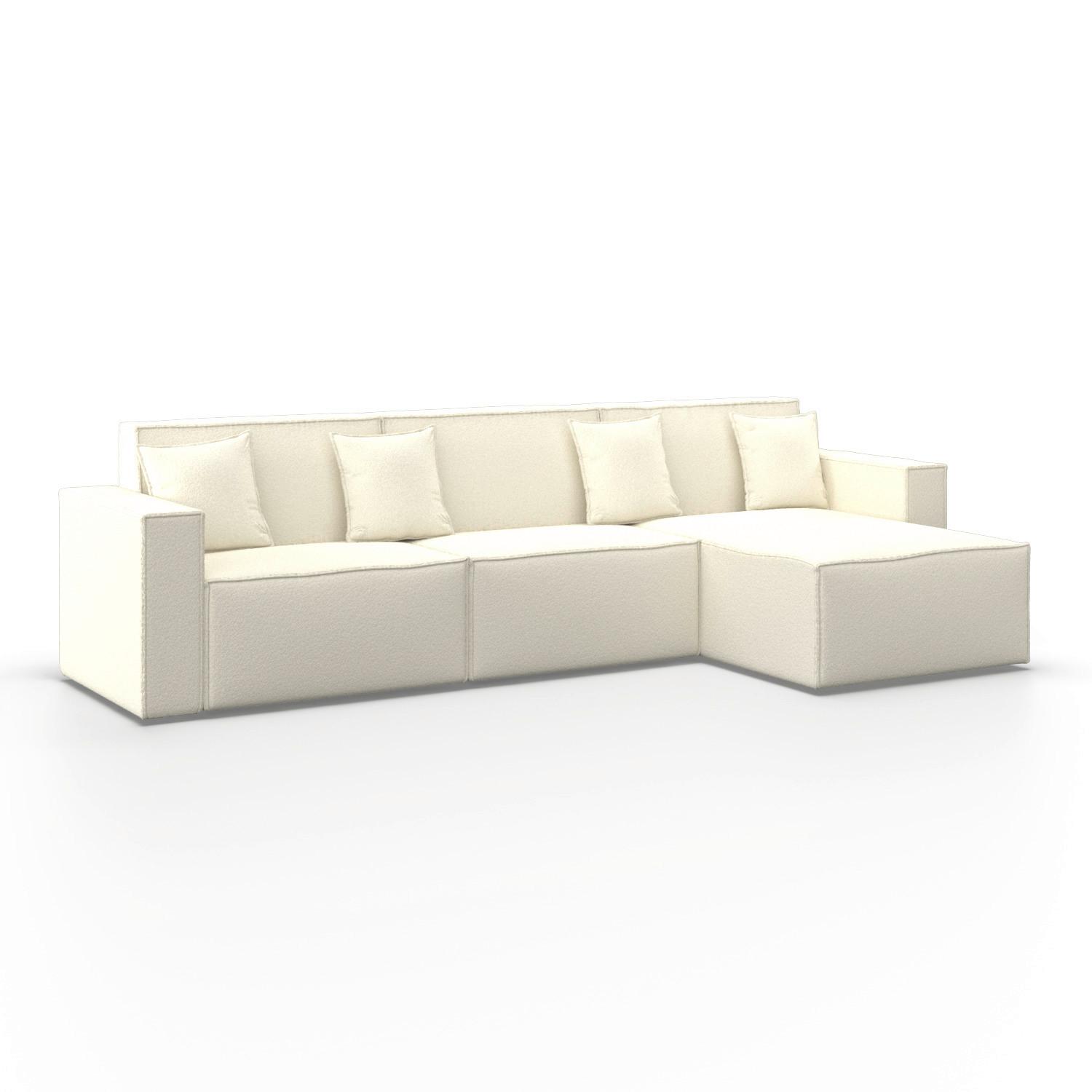 Wohnlandschaft Milo Bouclé Weiß - Schwarz/Naturfarben, MODERN, Holz/Holzwerkstoff (310/83/148cm) - Bessagi Home