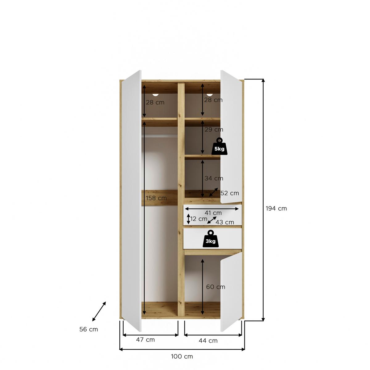 Drehtürenschrank Falun Weiß/Eiche Artisan - Weiß/Eiche Artisan, MODERN, Holzwerkstoff (100/194/56cm) - Livetastic