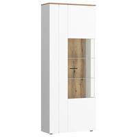 Vitrină DALANO - alb/culoare lemn stejar, Trend, sticlă/material pe bază de lemn (77,7/201,8/37,2cm) - Modern Living