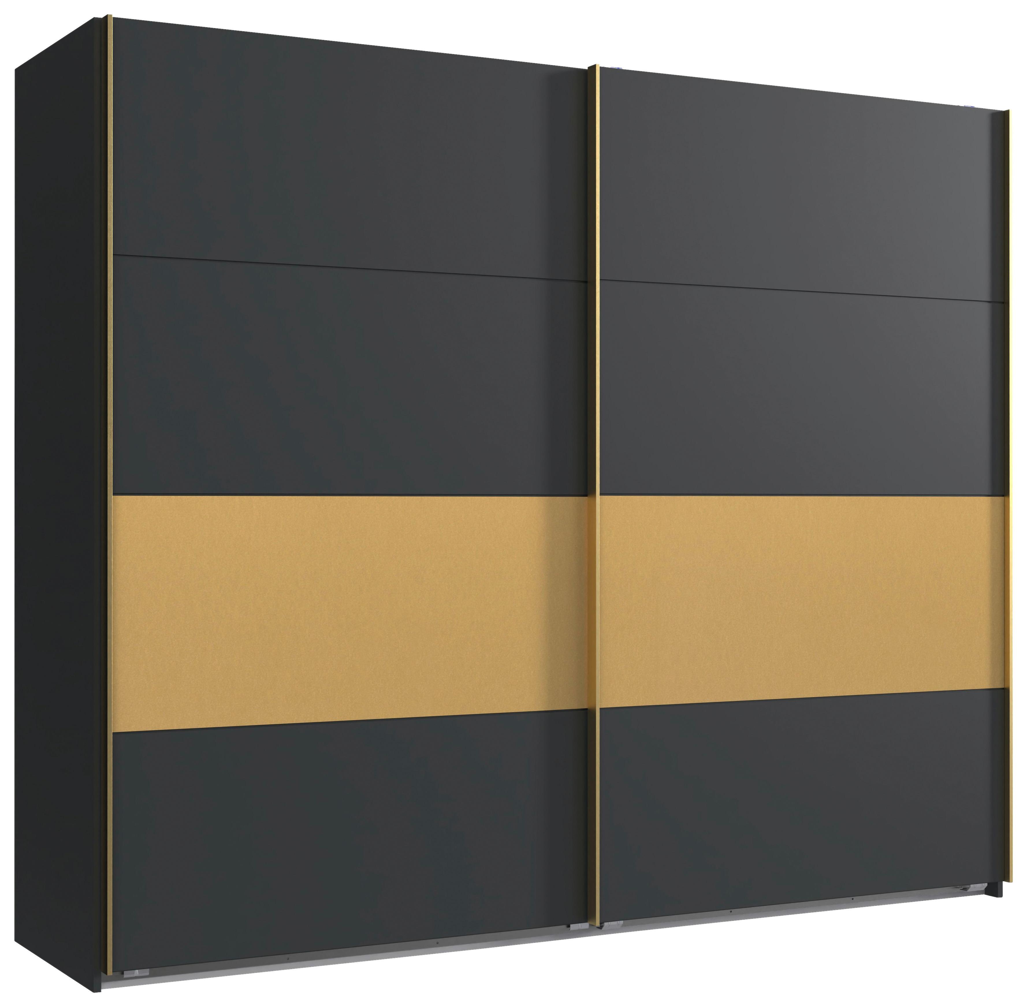 Tolóajtós Szekrény Dubai - grafitszürke/arany, Lifestyle, faalapú anyag/fém (225/208/65cm) - Boxxx
