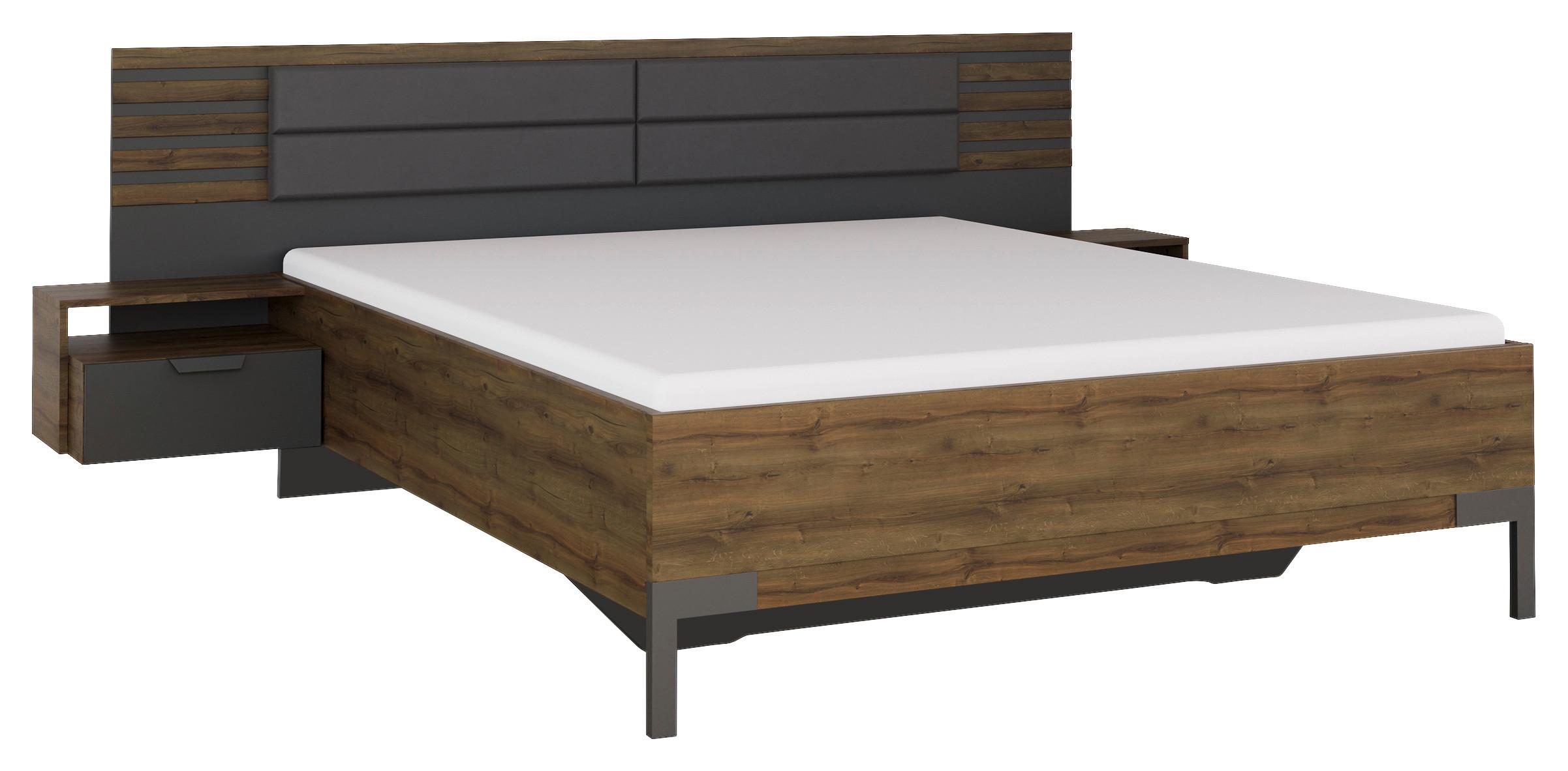 Bettanlage Barea ca. 160x200 cm Grau/Eiche dunkel - Eiche dunkel/Dunkelgrau, MODERN, Holzwerkstoff/Textil (160/200cm) - Rauch Möbel
