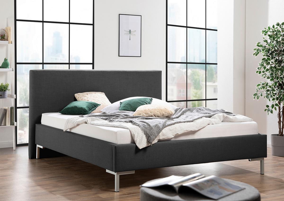 Polsterbett Minto Anthrazit ca. 200x200 cm - Anthrazit/Silberfarben, MODERN, Textil/Metall (200/200cm) - Livetastic