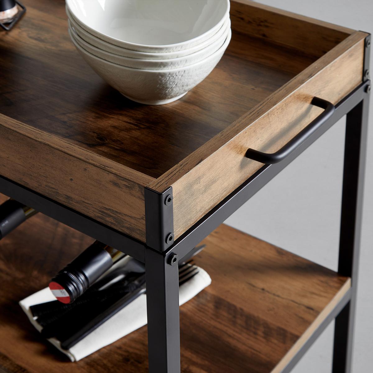 Servierwagen Madras Naturfarben/Schwarz - Schwarz/Naturfarben, MODERN, Holzwerkstoff/Kunststoff (67/88/39,5cm) - Mömax
