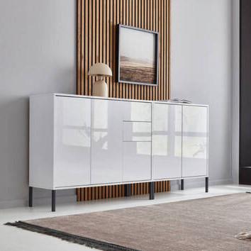 Sideboard Mailand Set 10 Weiß - Weiß Hochglanz/Anthrazit, MODERN, Holzwerkstoff/Metall (184,5/86/33cm) - MID.YOU