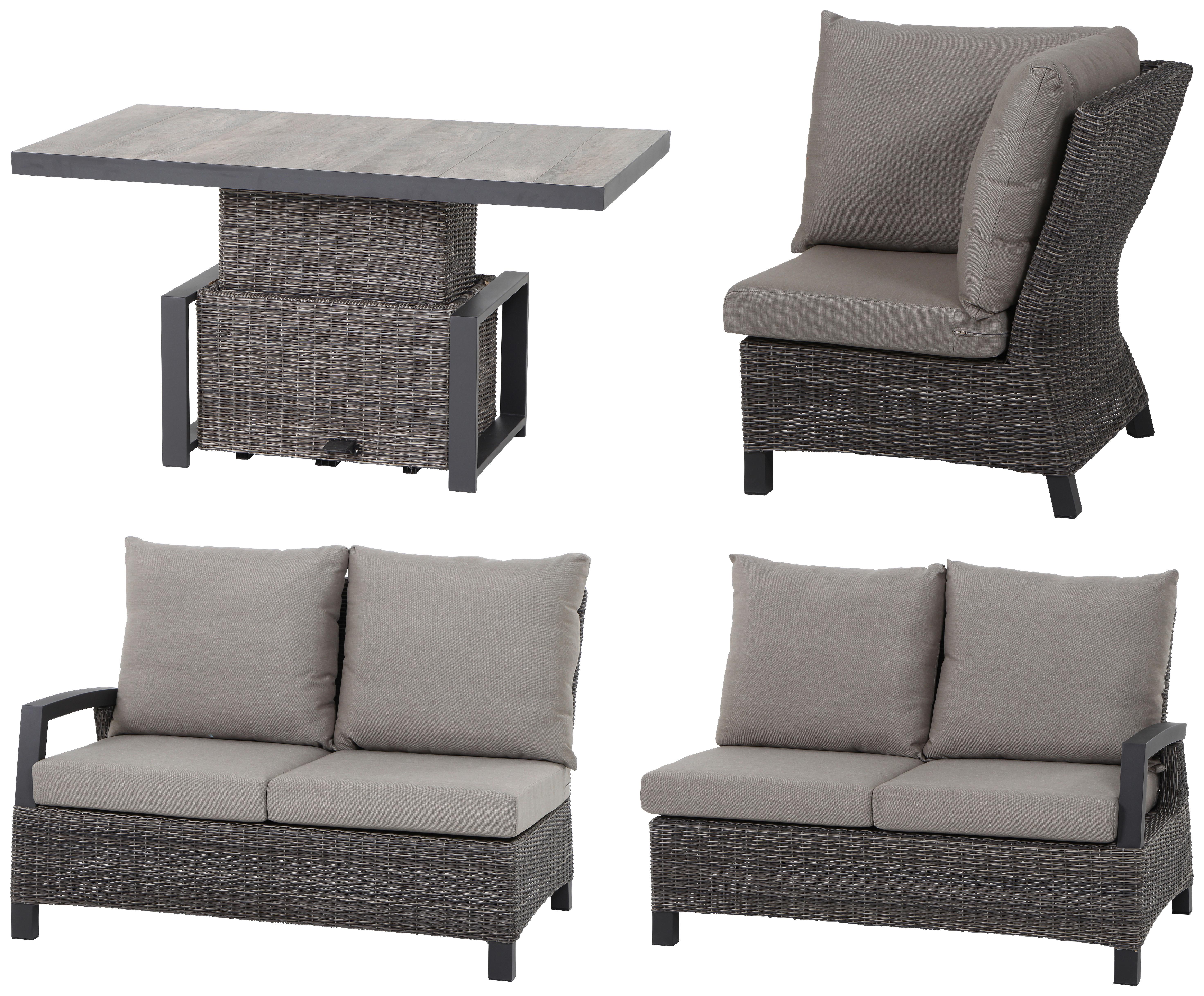 Loungegarnitur Corido 4-tlg. Grau - Grau, Basics, Keramik/Kunststoff (219/88/219cm) - Siena Garden