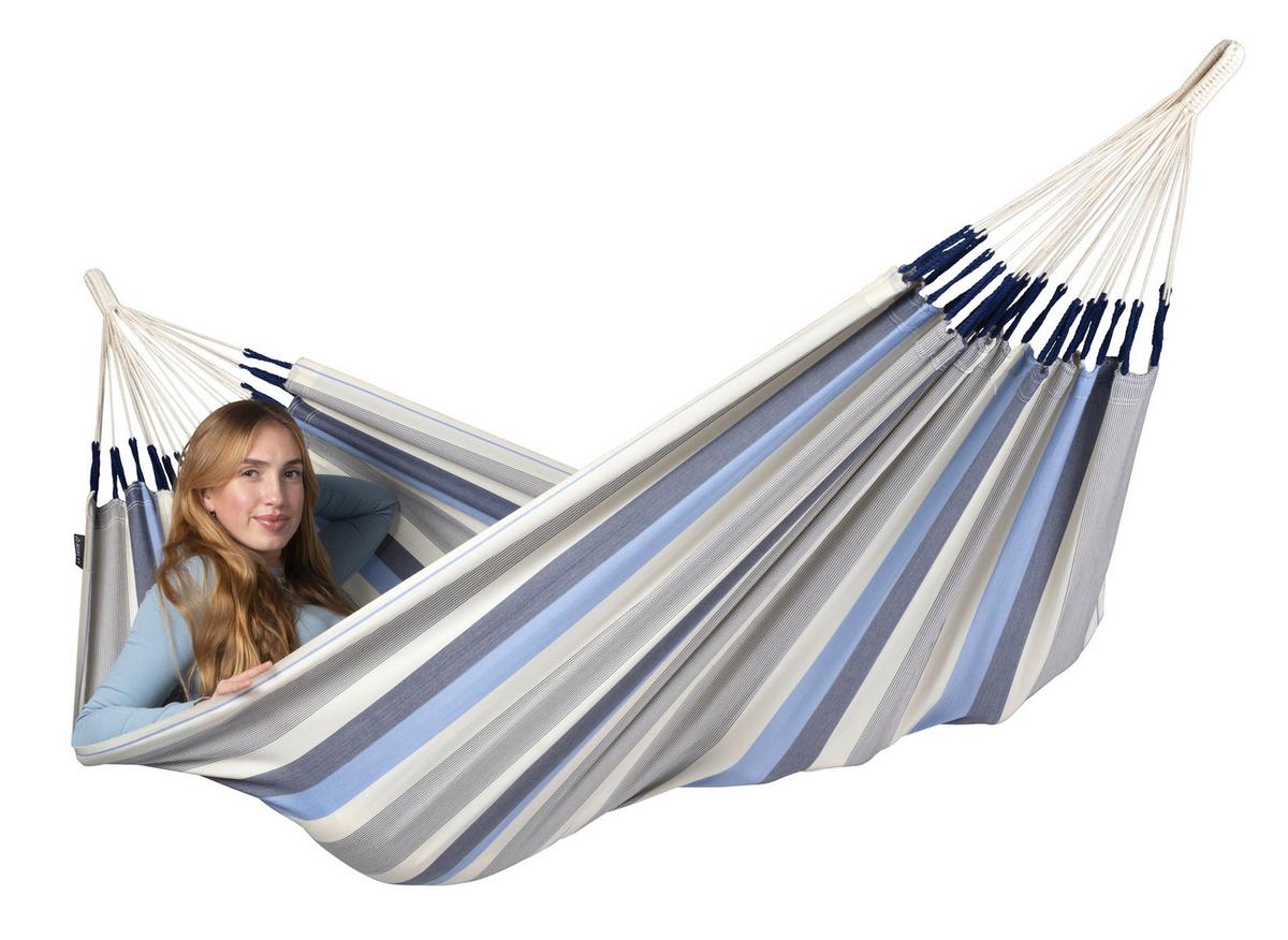 Hängematte Classic Single Hammock Weiß/Hellgrau/Hellblau - Hellgrau/Weiß, Basics, Textil (140/300cm) - La Siesta