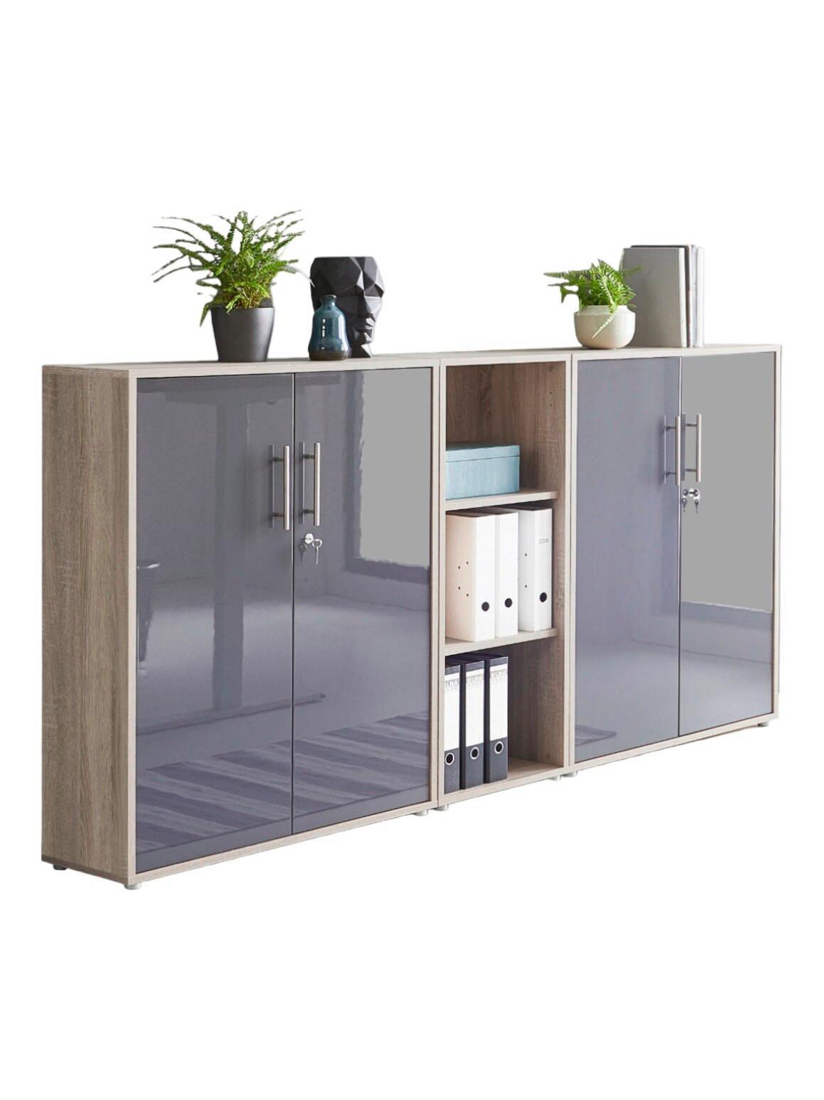 Aktenschrank Office Edition Sw Set 8 Eiche/Anthrazit - Anthrazit Hochglanz/Sonoma Eiche, MODERN, Holzwerkstoff (213/114/33cm) - MID.YOU