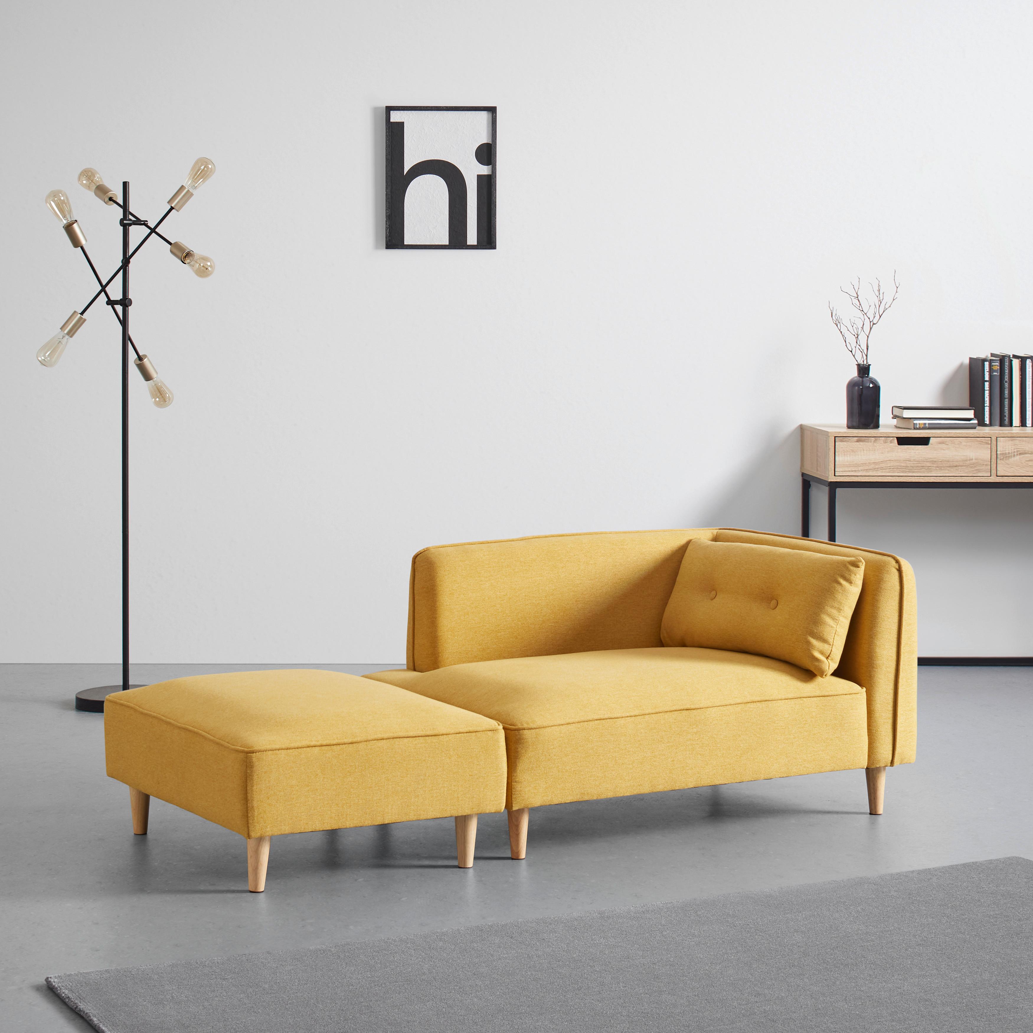 Modulsofa Fanny Gelb Leinenoptik mit Hocker - Gelb/Naturfarben, MODERN, Holz/Textil (154/55/73cm) - Bessagi Home