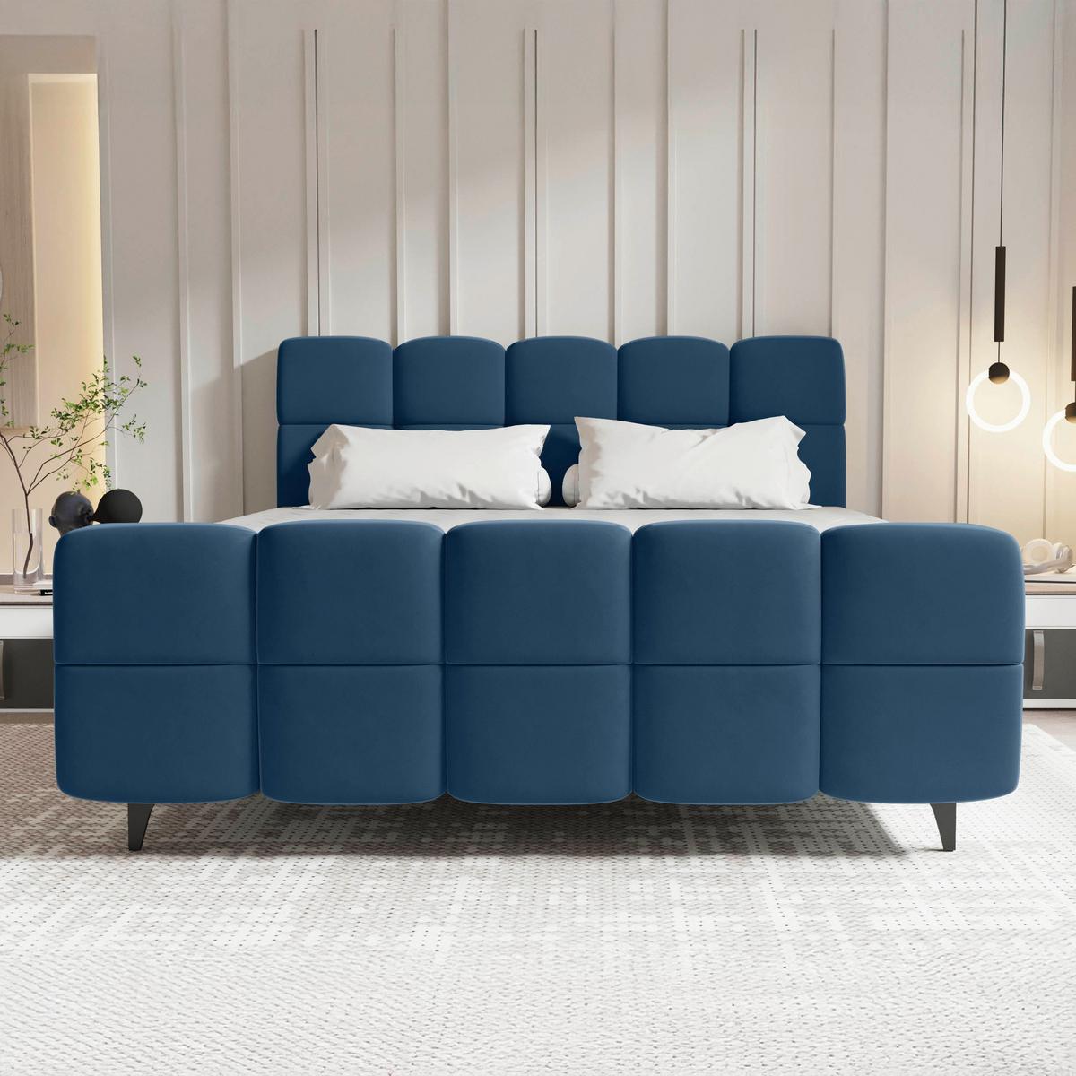 Boxbett Mona Blau ca. 140x200cm - Blau/Schwarz, KONVENTIONELL, Kunststoff/Textil (140/200cm) - Mömax