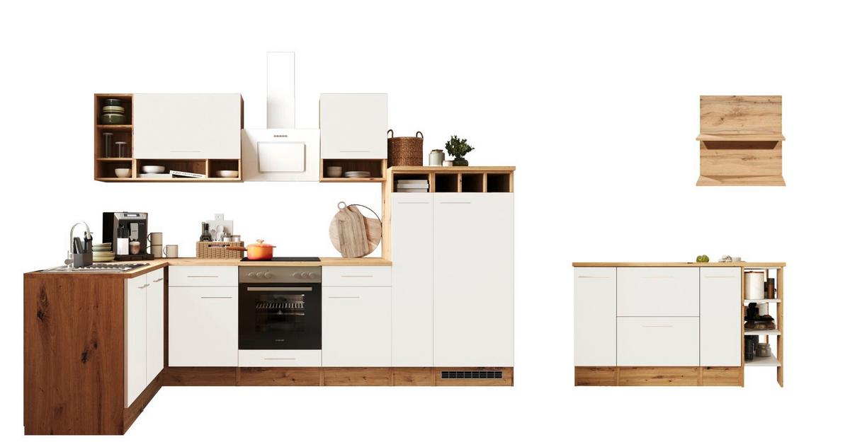 Kotna Kuhinja Z Aparati Hilde, 310x172cm - barve hrasta/bela, Design, kovina/leseni material (310/172cm) - Respekta