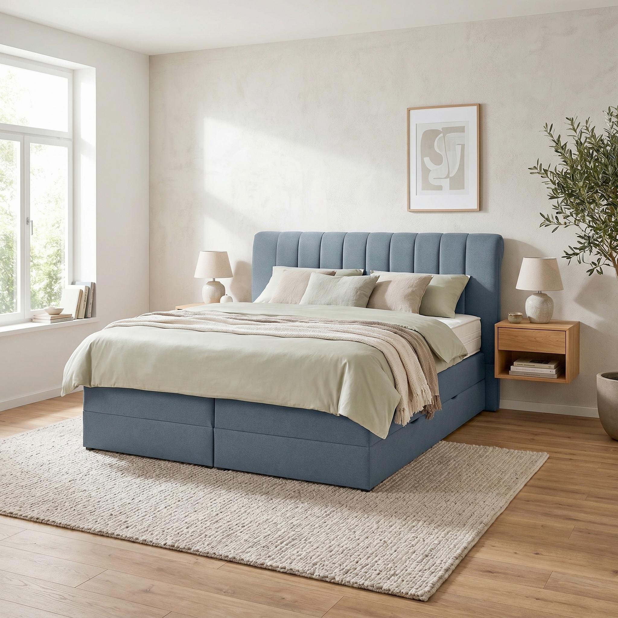 Boxspringbett Belano Dunkelblau ca. 180x200cm - Dunkelblau, KONVENTIONELL, Holz/Holzwerkstoff (180/200cm) - Premium Living