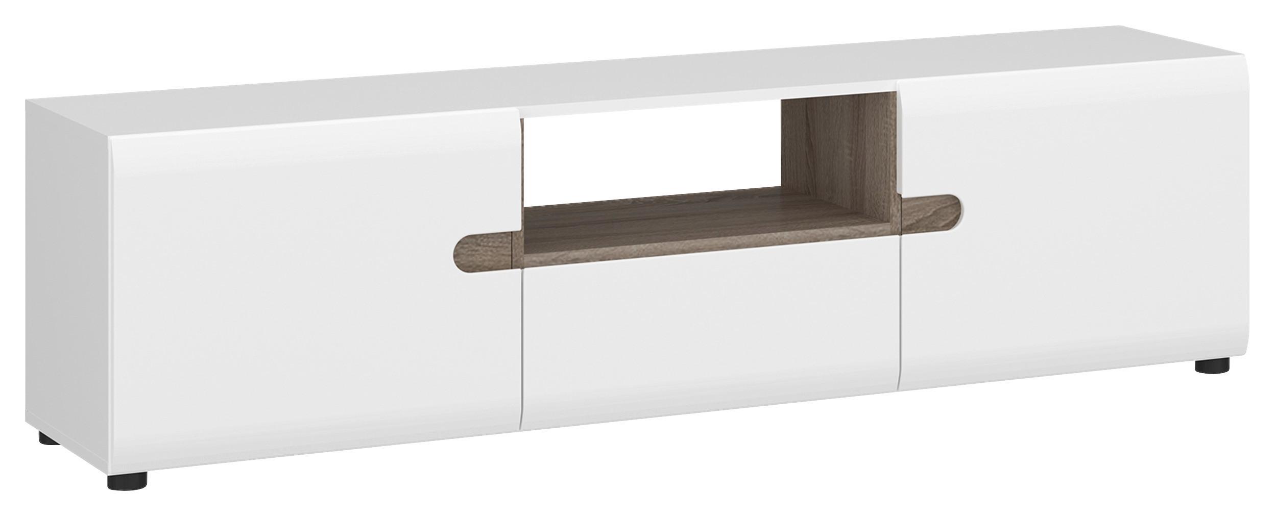 Nizka Omarica Linate, Bela, Barva Hrasta - črna/barva hrasta tartuf, Moderno, umetna masa/leseni material (164/45,7/42cm)