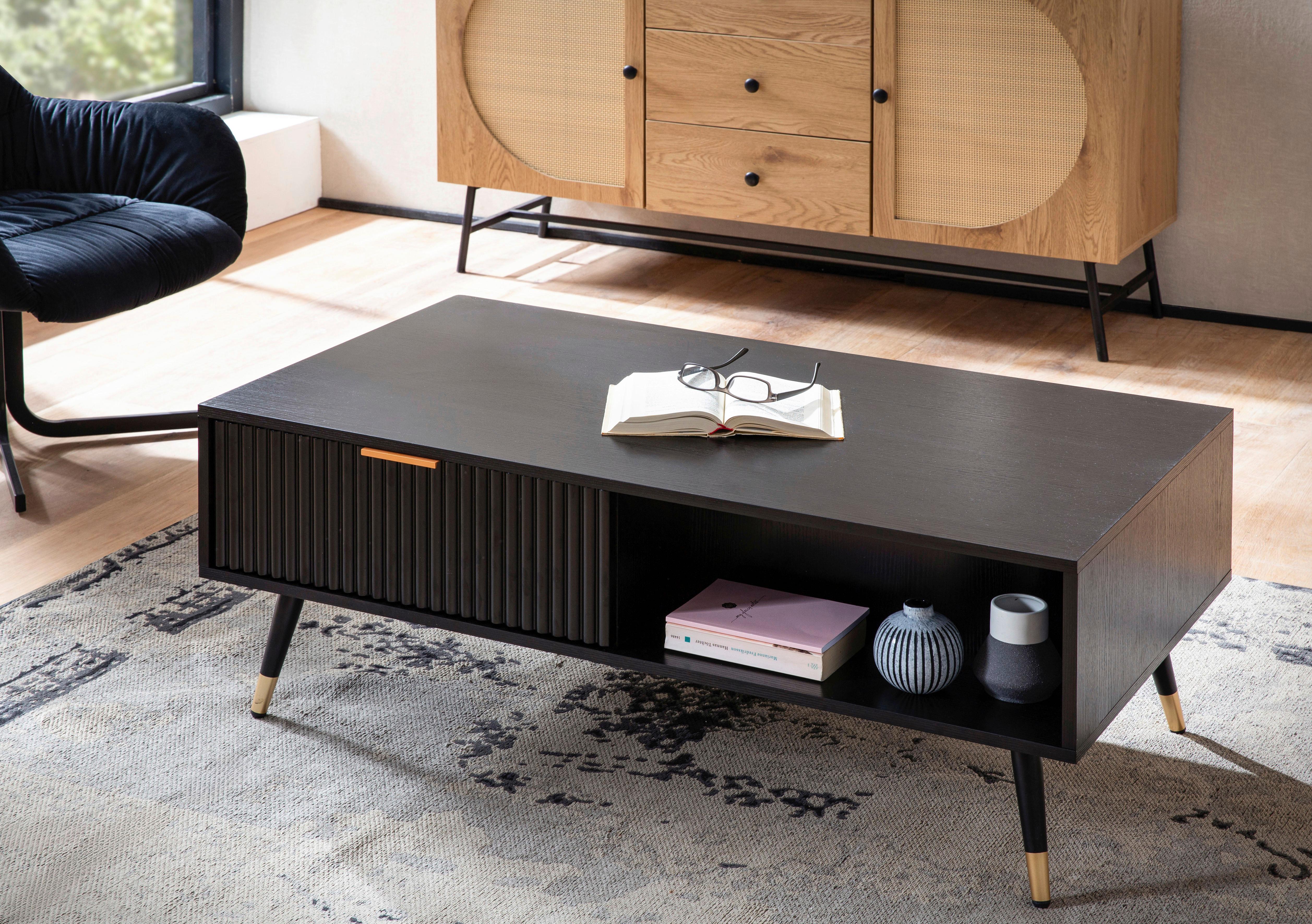 COUCHTISCH WL6.883 - Goldfarben/Schwarz, Design, Holzwerkstoff/Metall (110/60/43cm) - MID.YOU
