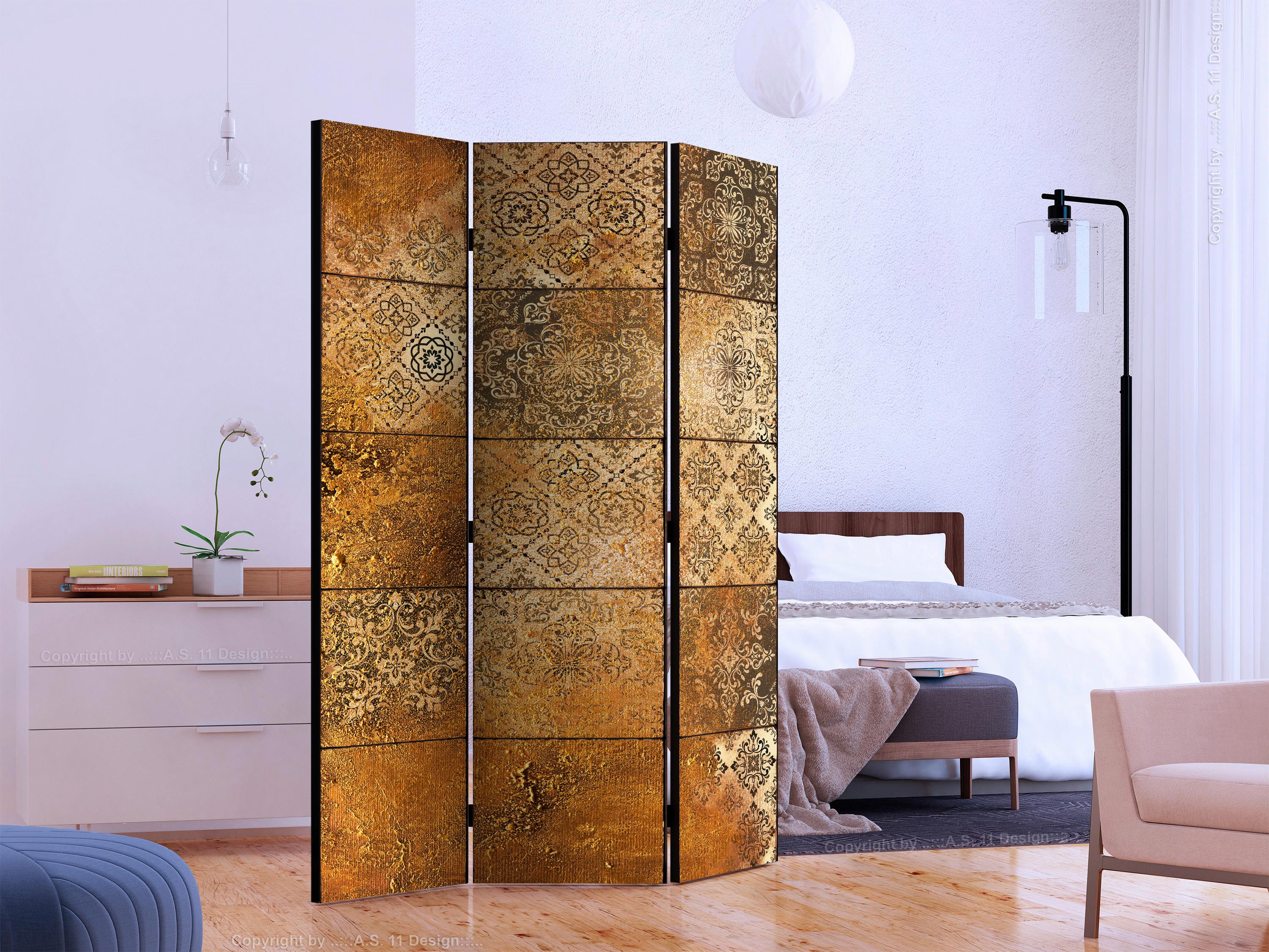 Paravan Old Tiles, 3-Delni, Akustičen - bež/rjava, Basics, umetna masa/tekstil (135/172/3cm) - artgeist