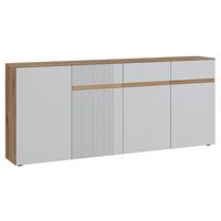 Široka Komoda Manilla, Barva Hrasta, Svetlo Siva - črna/barve hrasta, Trend, umetna masa/leseni material (200/88,3/40cm)