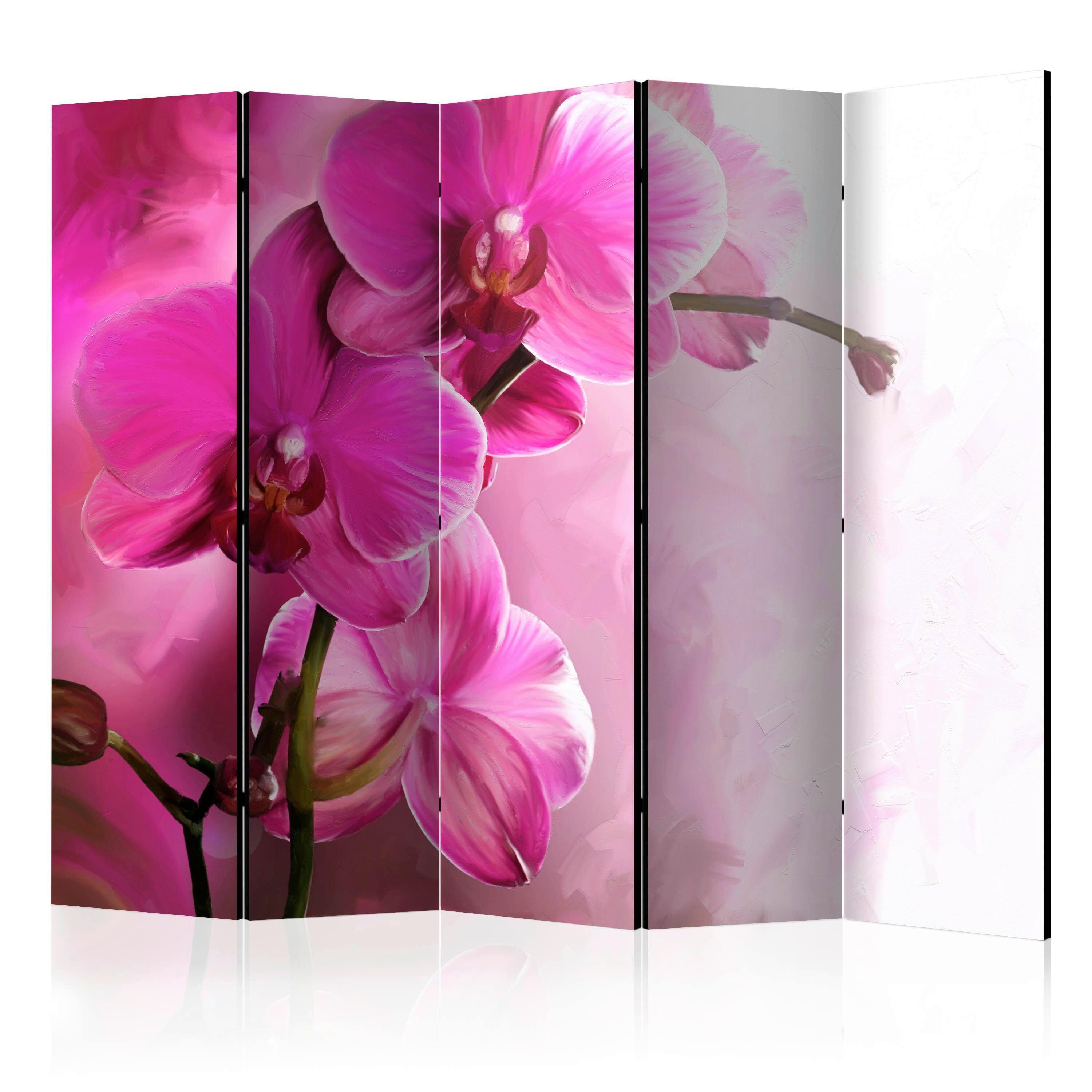 Paravan Pink Orchid I, 5-Delni, Dvostranski - pink, Basics, tekstil/les (225/172/3cm) - artgeist