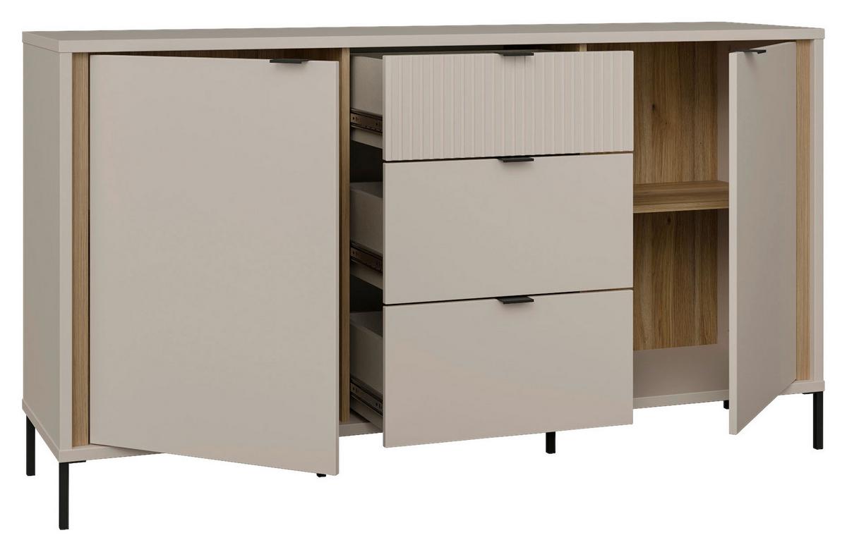 Comodă SERAVEL - culoare lemn stejar/nisipiu, Natur, metal/material pe bază de lemn (158,8/87,2/41,5cm) - Modern Living