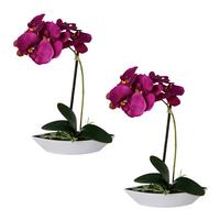 Kunstpflanze Orchideen 2er Set Lila/Grün - Lila/Weiß, Design, Keramik/Kunststoff (30cm)