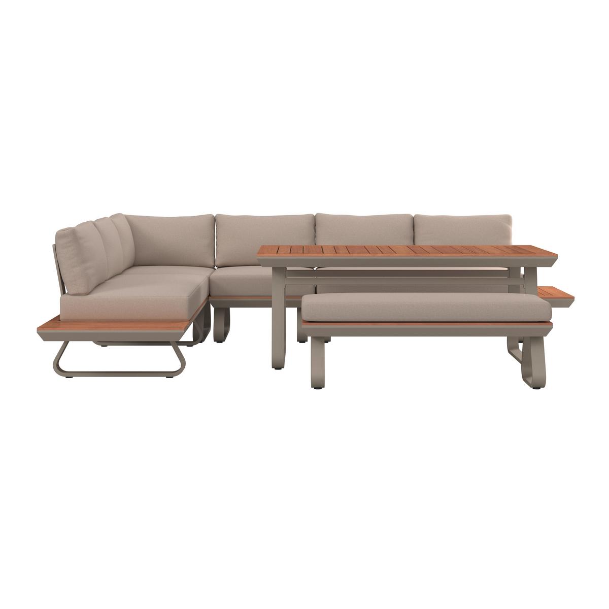 Dining-Loungeset Emma Creme Outdoorstoff/Polywood+Abd. - Creme/Hellgrau, MODERN, Kunststoff/Textil (248/318/72cm) - Bessagi Garden