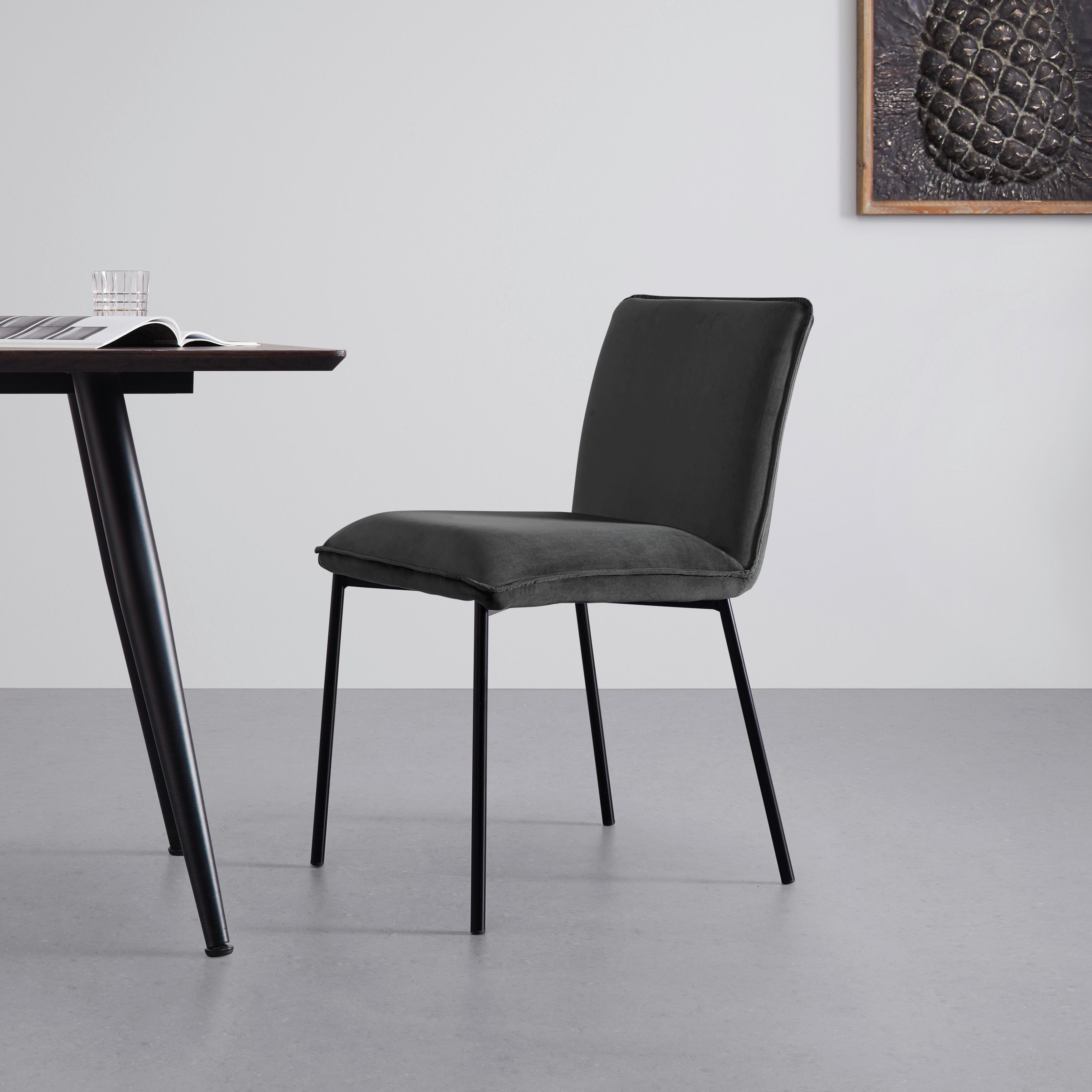 Stuhl Darla Dunkelgrau Velours Gepolstert - Dunkelgrau/Schwarz, MODERN, Holz/Textil (49/81/55cm) - Bessagi Home