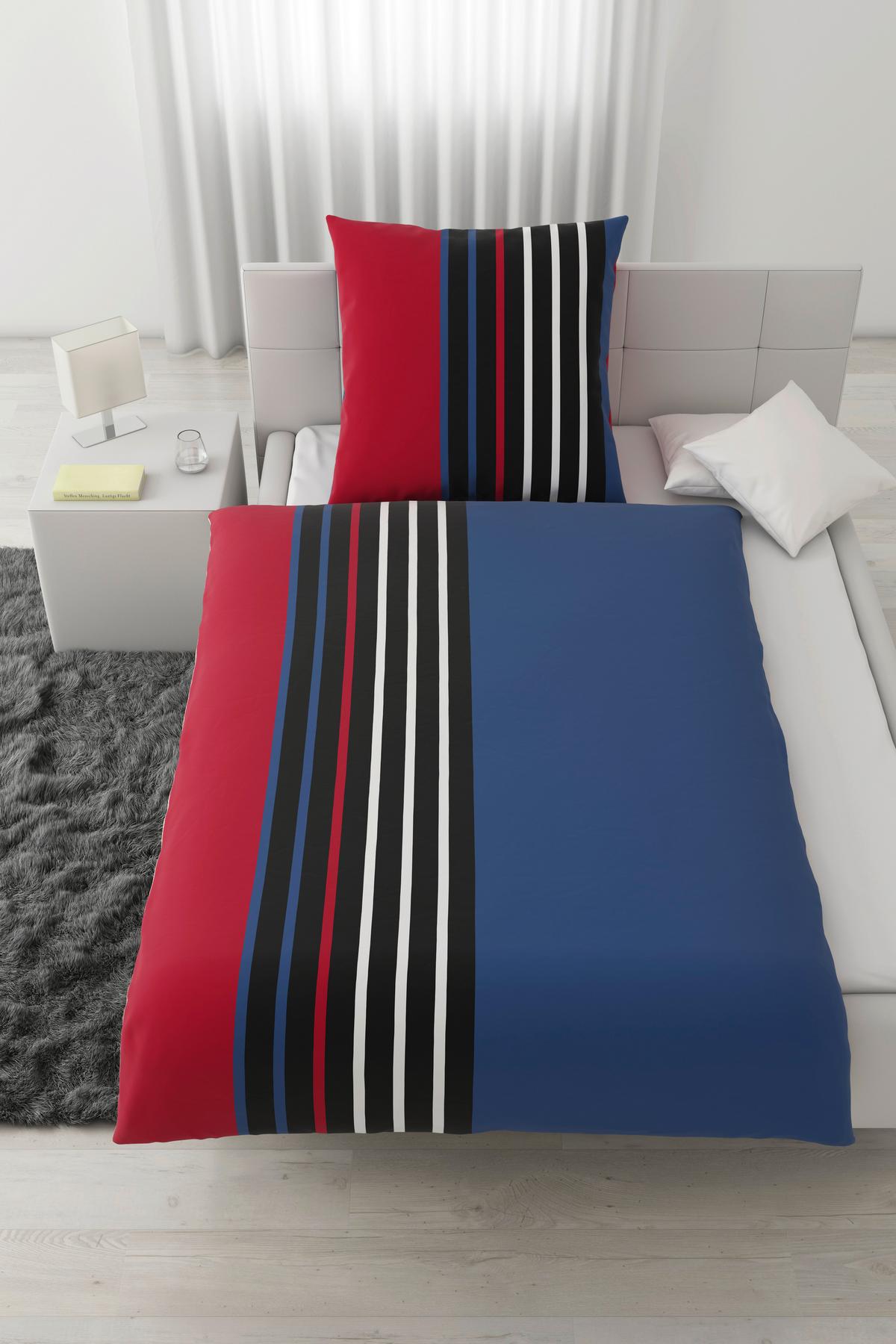 Bettwäsche Anton Blau/Rot ca. 135x200cm - Blau/Rot, KONVENTIONELL, Textil (135/200cm) - Modern Living
