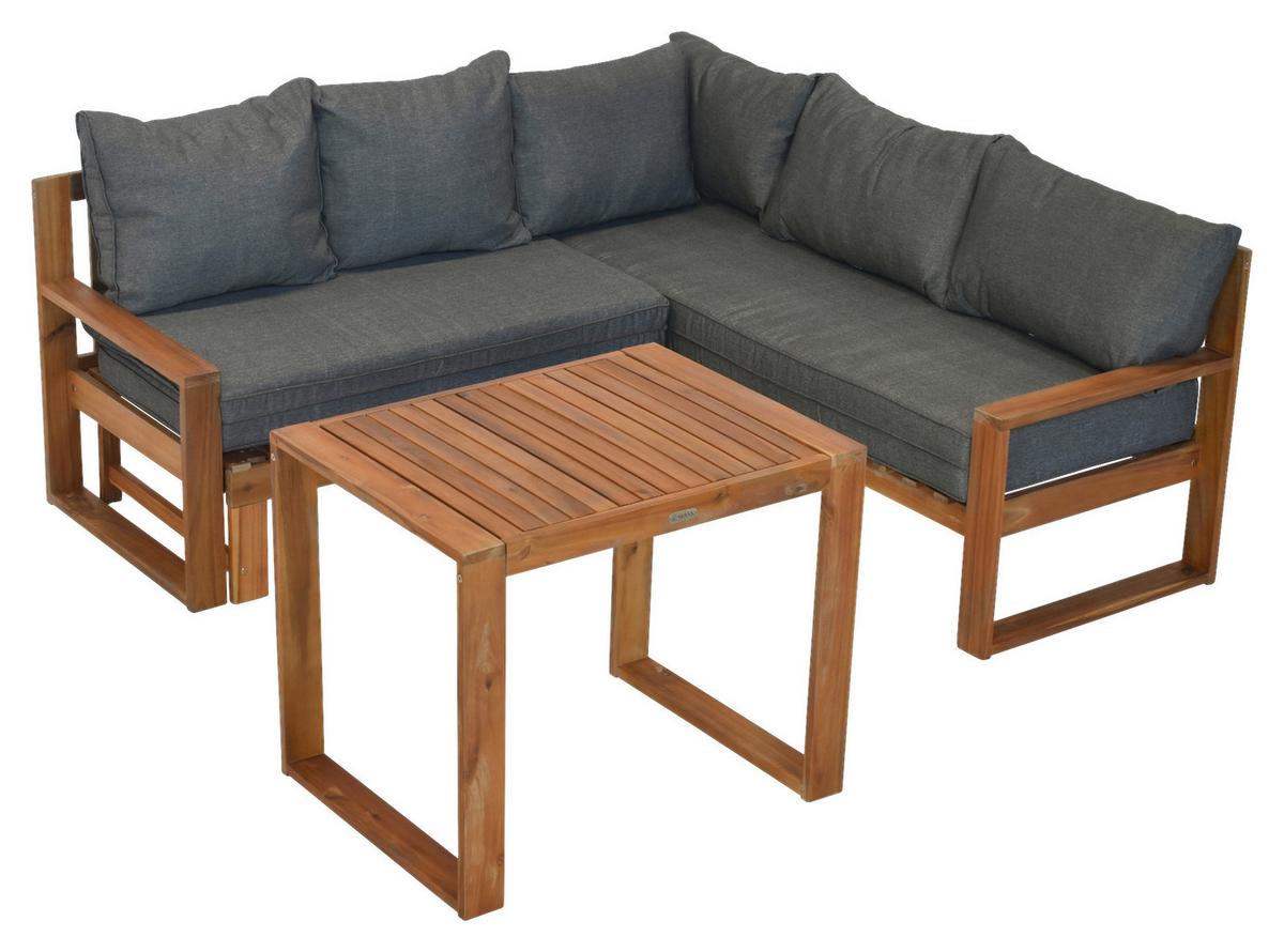 Loungegarnitur "Merida", Grau/Naturfarben - Naturfarben/Grau, MODERN, Holz (182/166/62,5cm) - Gardenson