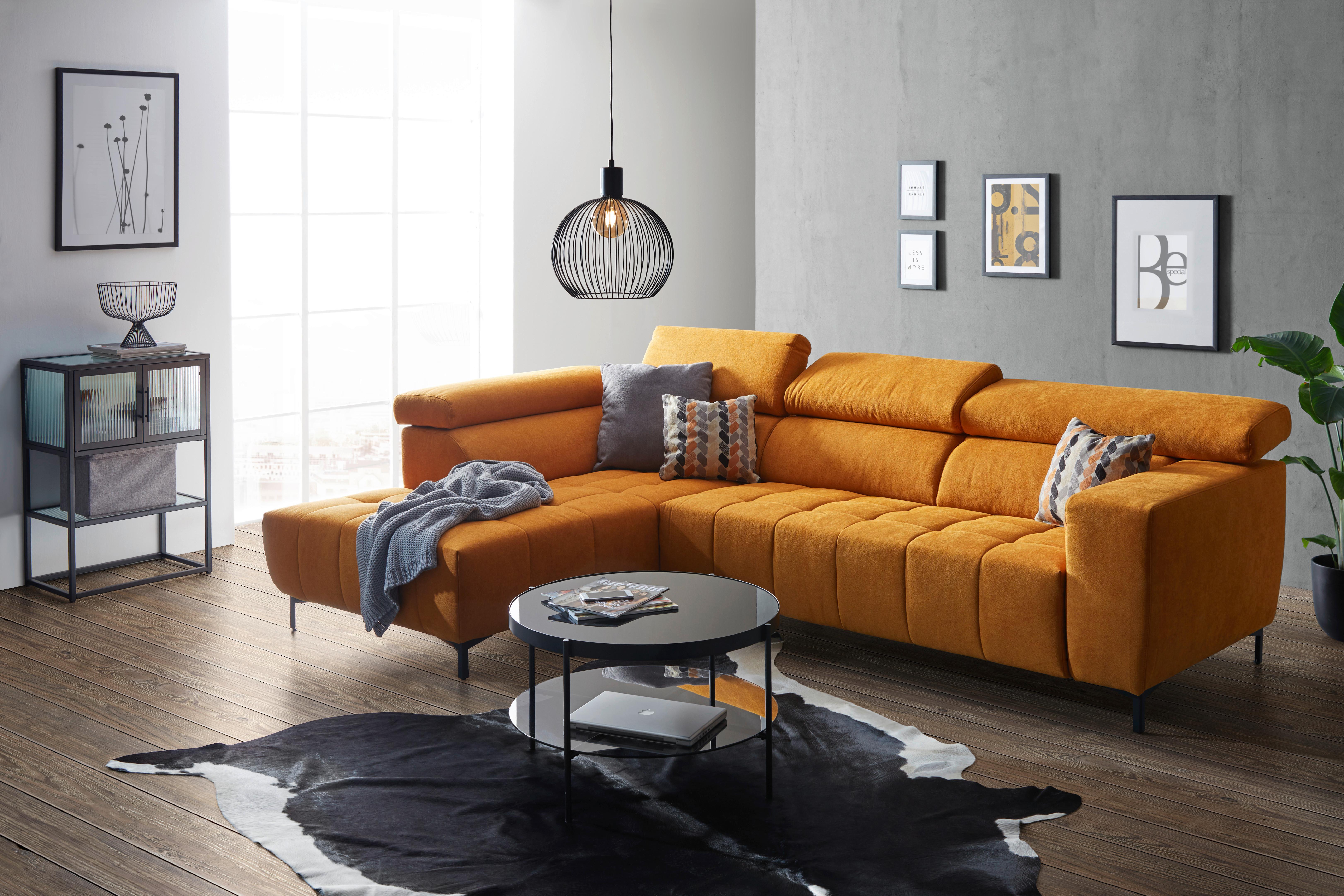 Wohnlandschaft Taragona in Gelb - Dunkelorange/Schwarz, Modern, Textil (201/295cm) - Premium Living