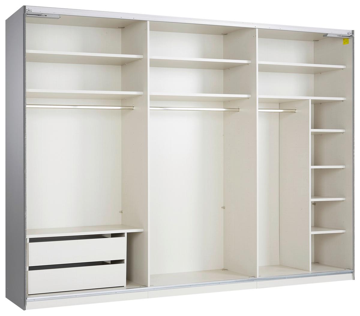Schwebetürenschrank Includo-Glas Elfenbeinfarben - Elfenbein/Schwarz, KONVENTIONELL, Glas/Holzwerkstoff (249/222/68cm) - Premium Living