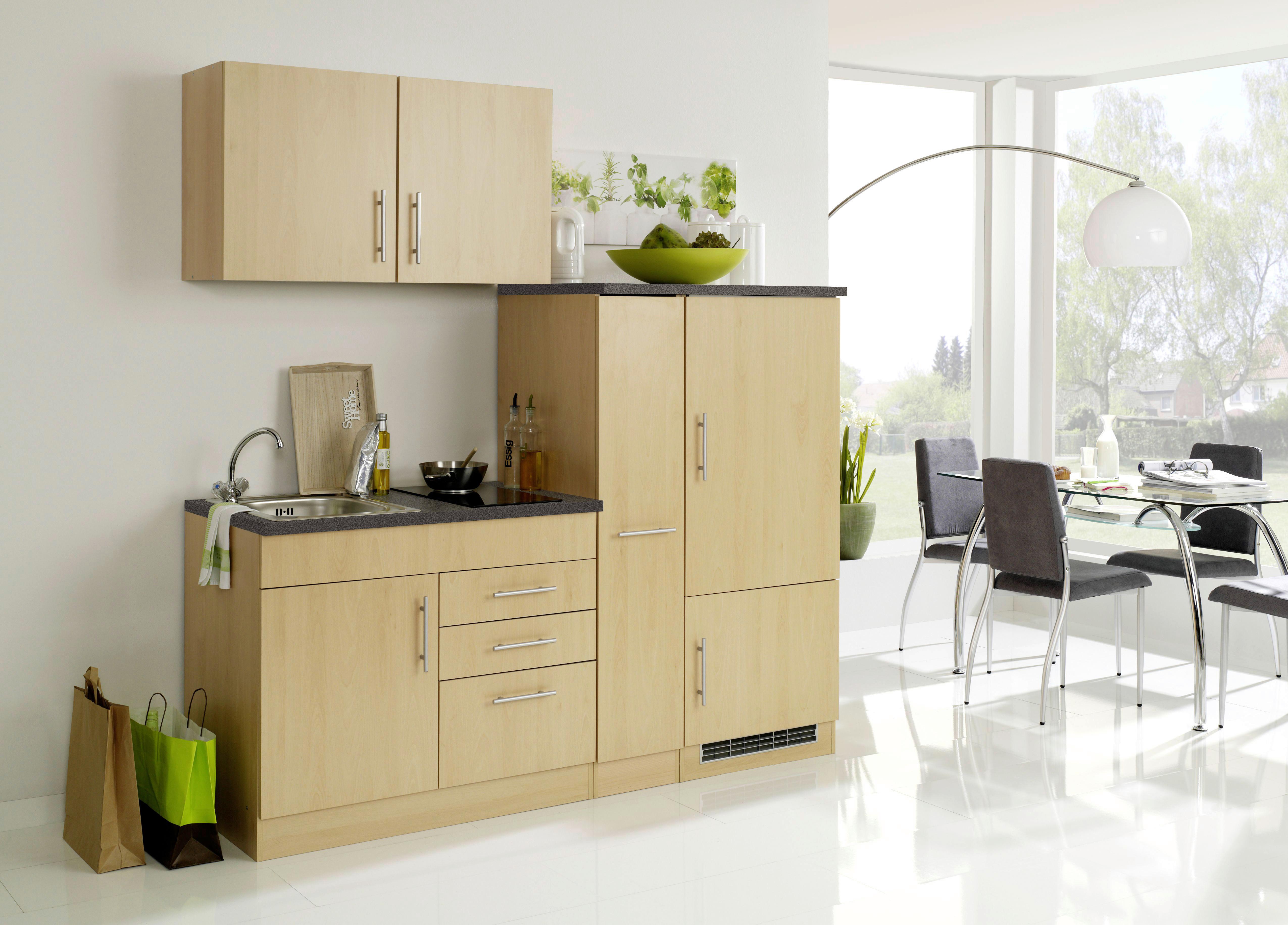 Küchenblock Toronto II m. Geräten Buche - Chromfarben/Buchefarben, MODERN, Holzwerkstoff/Metall (190cm) - Held