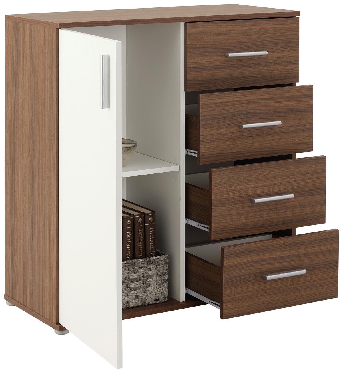 Komoda Ina 02 - barva oreha/barve aluminija, Moderno, umetna masa/leseni material (88,2/94,8/38,3cm)