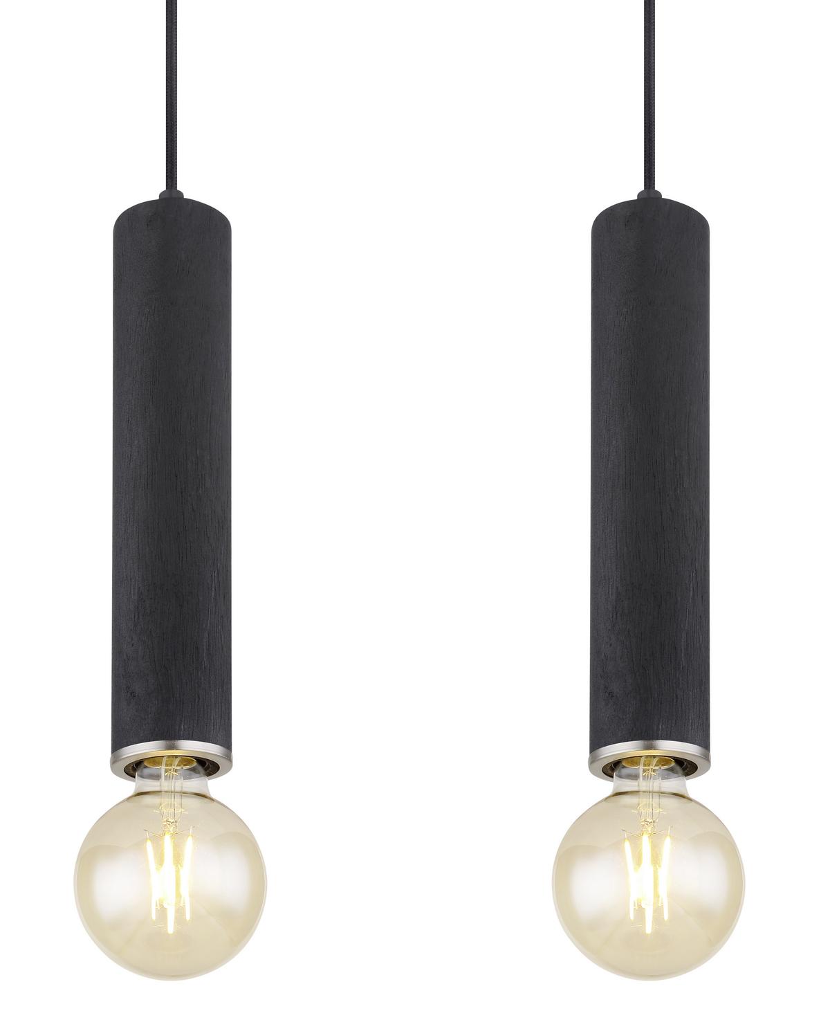 Hängeleuchte Marion in Schwarz max. 60 Watt - Schwarz/Nickelfarben, Basics, Holz/Textil (93/10/120cm) - Globo
