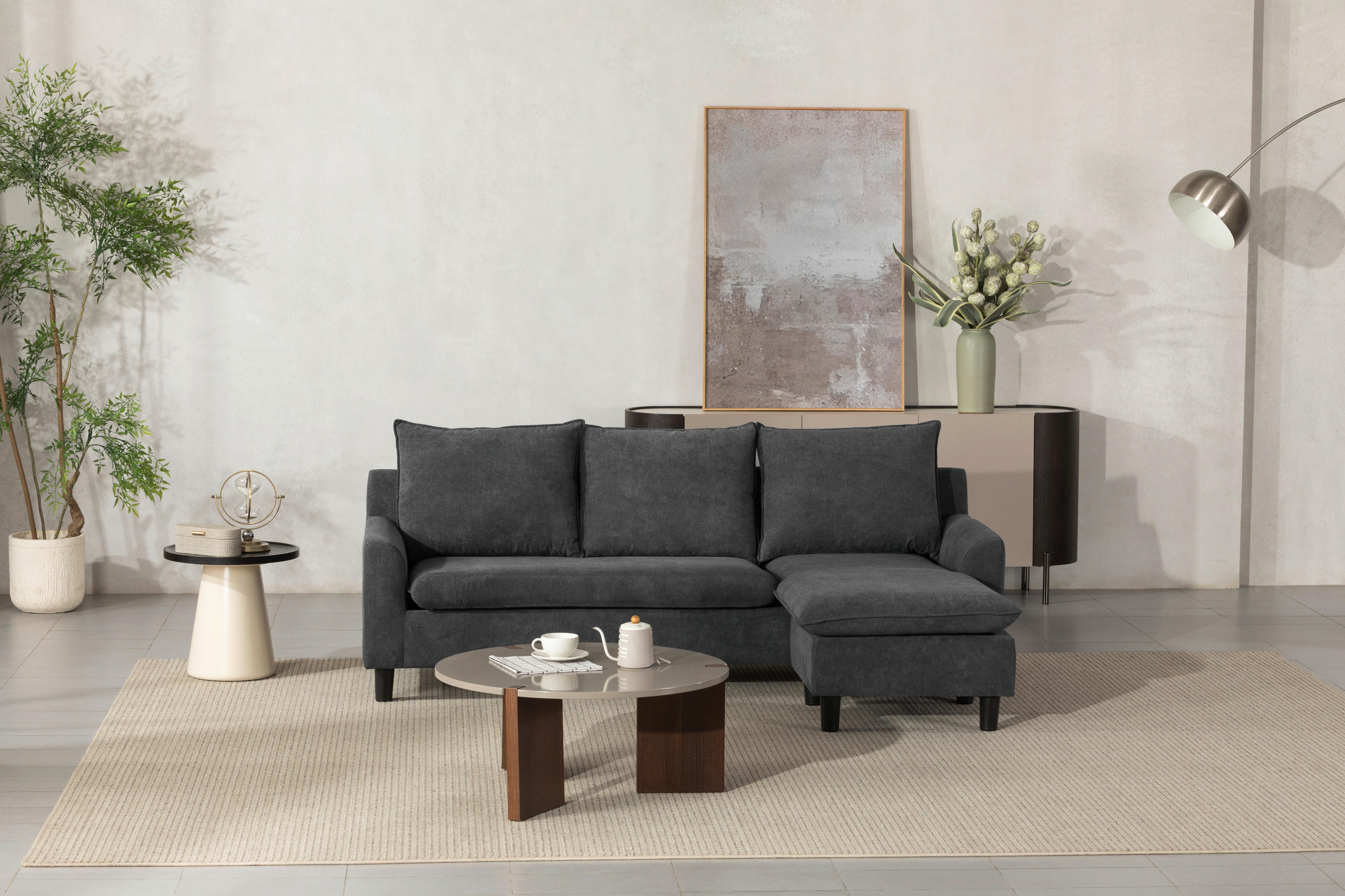 Sedežna Garnitura Milly, Siva - temno siva/črna, Moderno, umetna masa/tekstil (207/138cm) - P & B