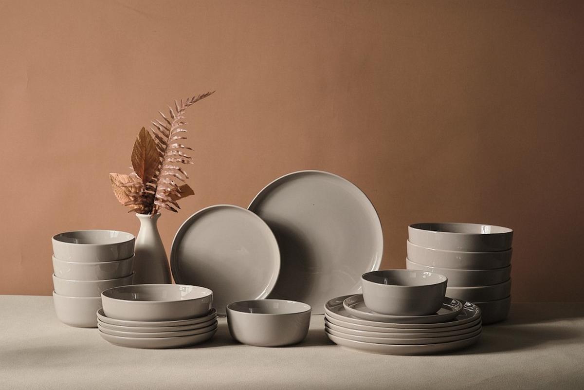 SERWIS OBIADOWO-ŚNIADANIOWY COLORI GRIGIO - szary, Trend, ceramika - Novel