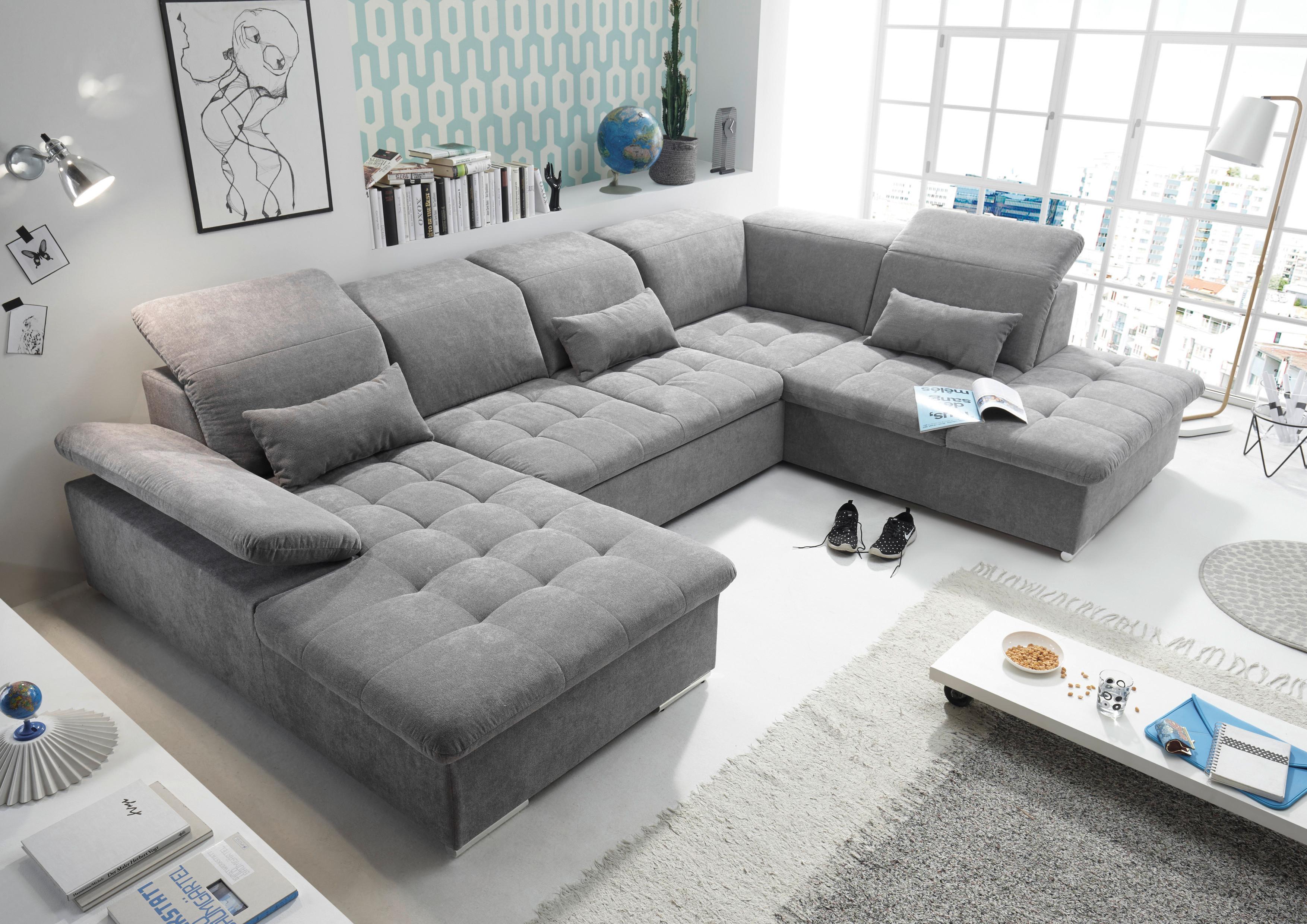 Wohnlandschaft Wayne U inkl. Kissen Grau - Silberfarben/Grau, KONVENTIONELL, Kunststoff/Textil (188/340/240cm) - MID.YOU