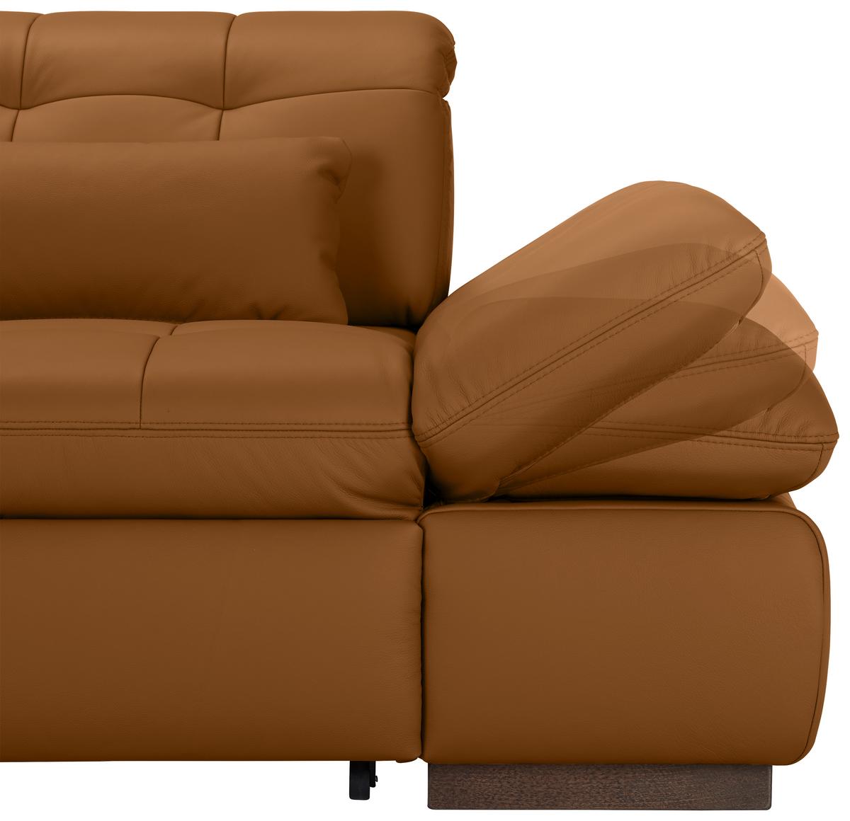 Wohnlandschaft Sanfino Leder Dunkelorange - Chromfarben/Dunkelorange, KONVENTIONELL, Leder/Metall (199/79-96/305cm) - Premium Living