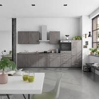 Küchenblock Riva Low m. Geräten Schieferfarben - Schieferfarben/Edelstahlfarben, MODERN, Holzwerkstoff/Metall (360cm) - Nobilia