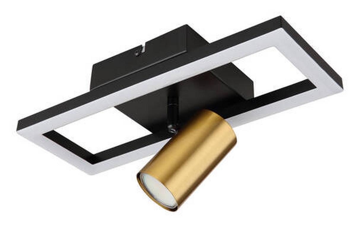 LED-Wandleuchte Marrie Schwarz/Messing max. 12 Watt - Messingfarben/Opal, Design, Kunststoff/Metall (13/15/35cm) - Globo