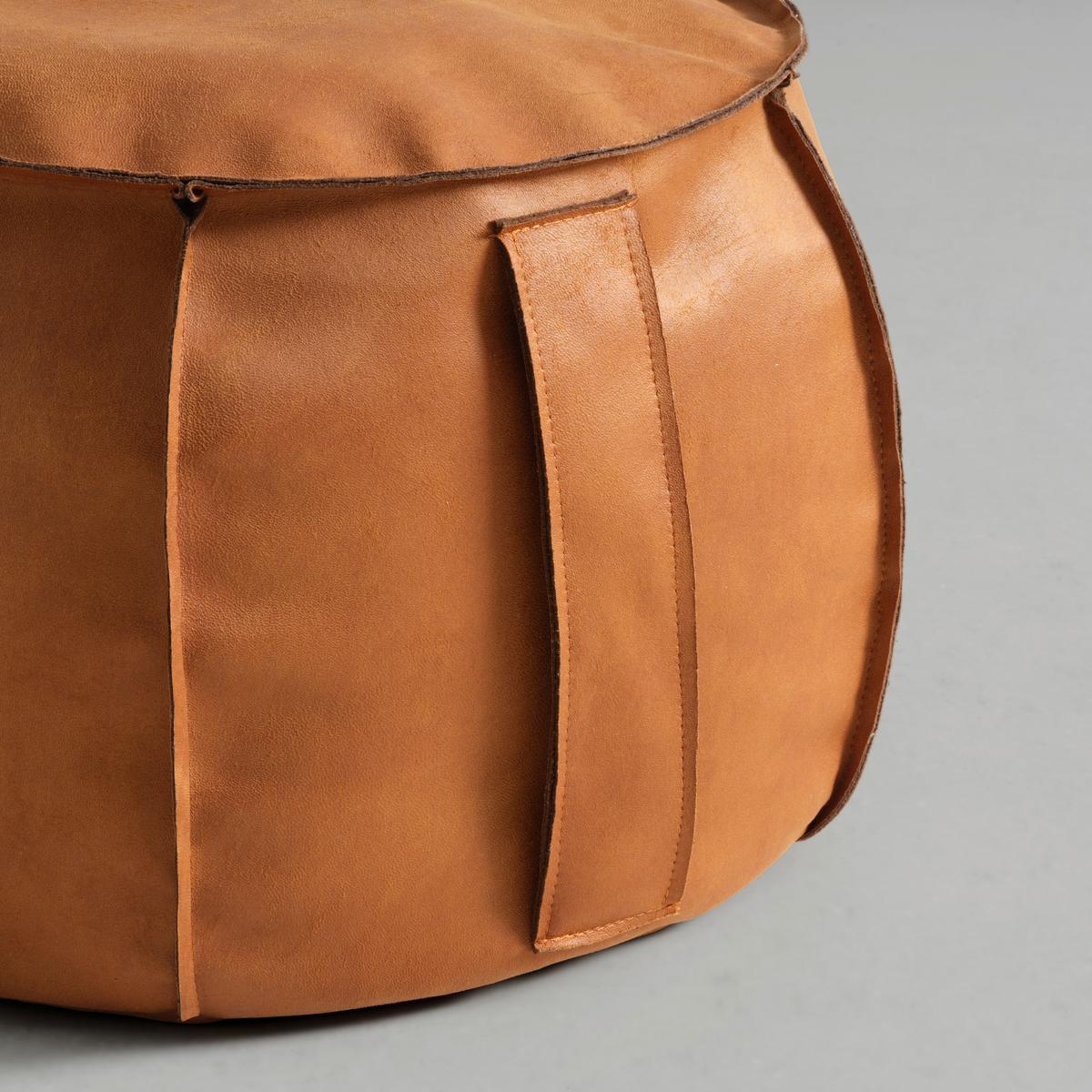 Hocker Falun II Lederlook ⌀ ca. 60cm - Haselnussfarben, Modern, Textil (60/36cm) - Mömax