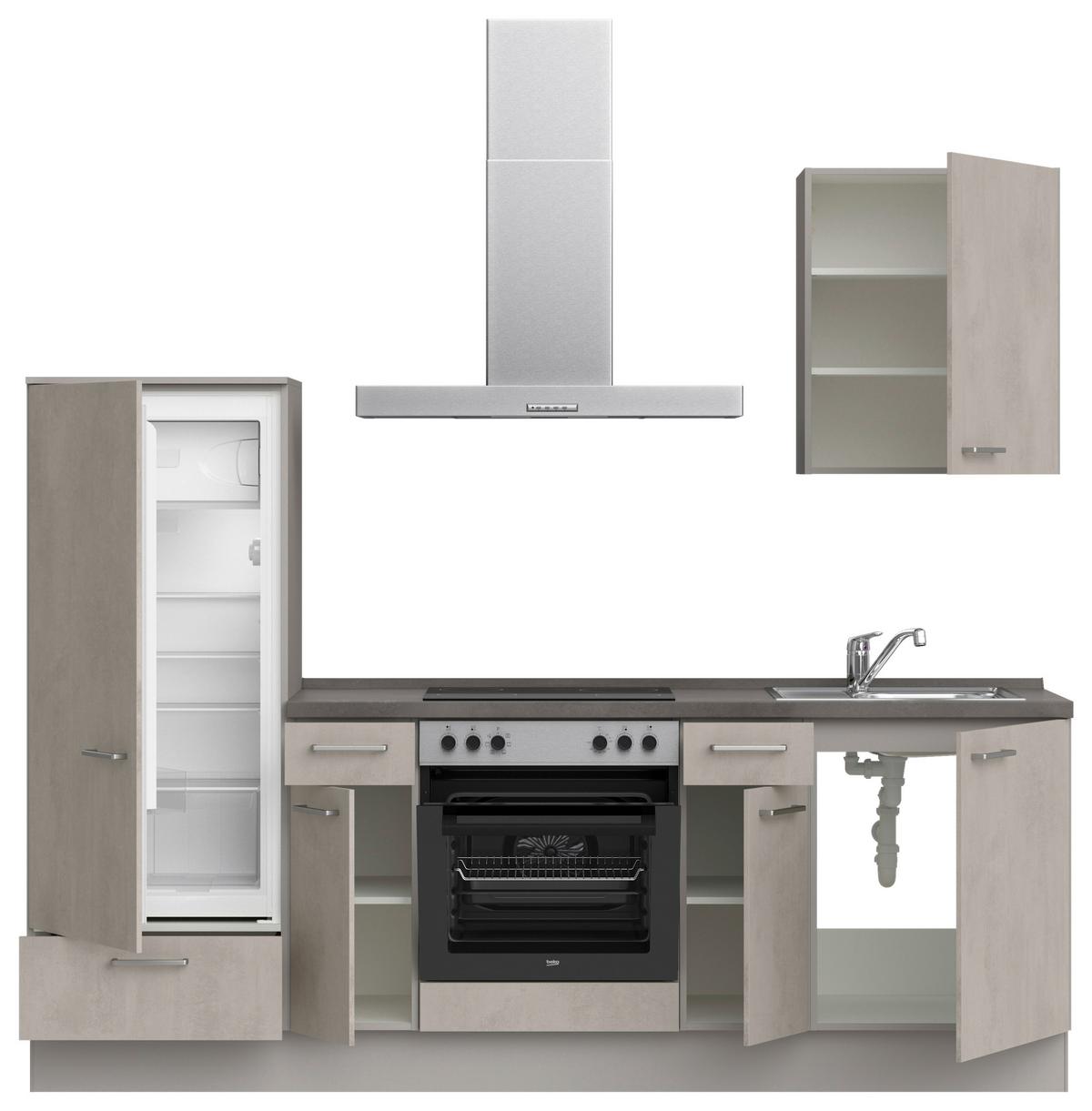 Küchenblock Riva Low m. Geräten Grau - Schieferfarben/Edelstahlfarben, MODERN, Holzwerkstoff/Metall (240cm) - Nobilia