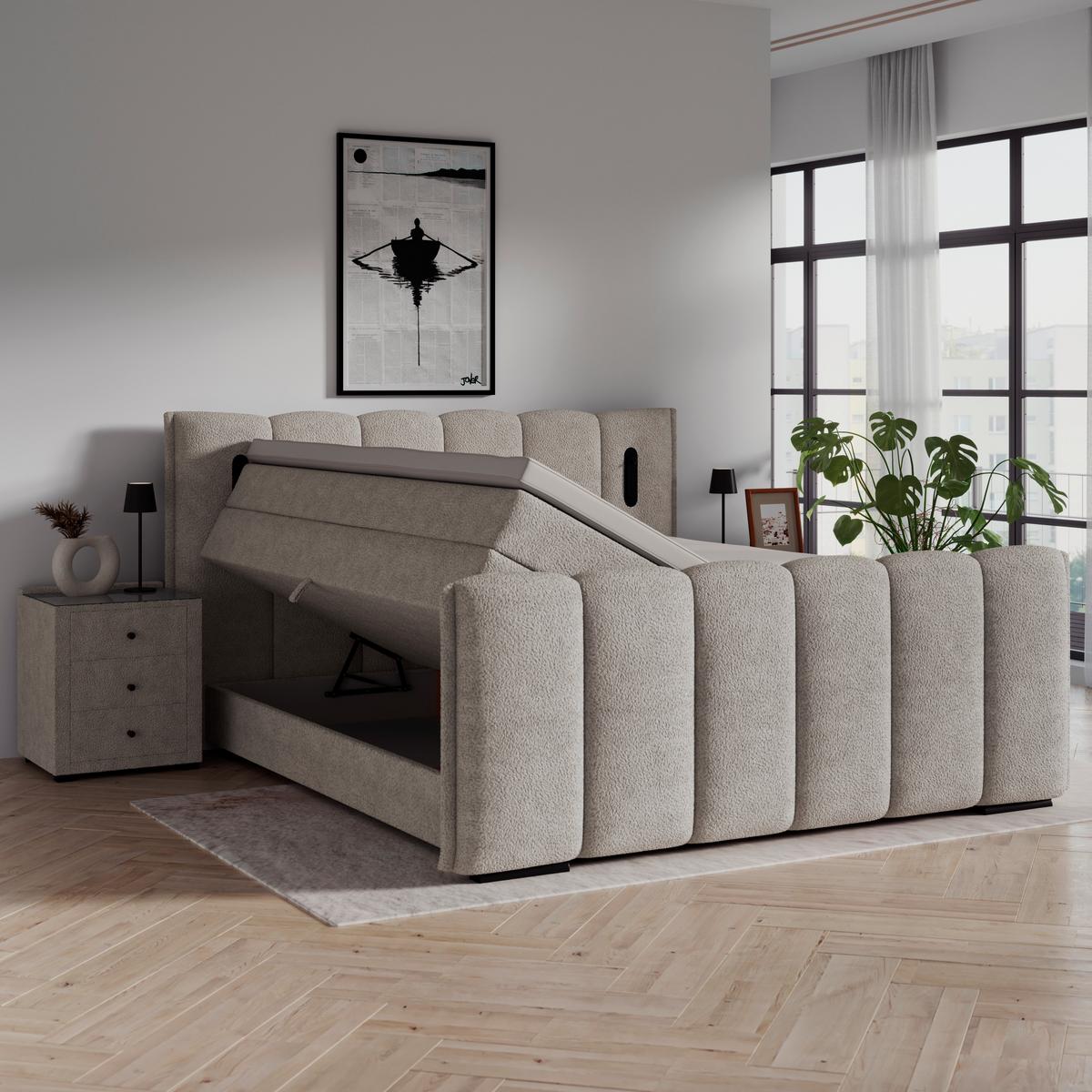 Boxspring Krevet Elysia - prirodne boje/crna, Trend, drvni materijal/drvo (160/220cm) - Premium Living