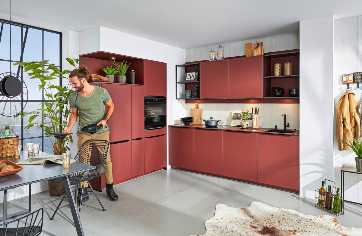 Kuhinja Easytouch - boje hrđe/boje škriljevca, Moderno, staklo/drvni materijal (153/243cm) - Nobilia