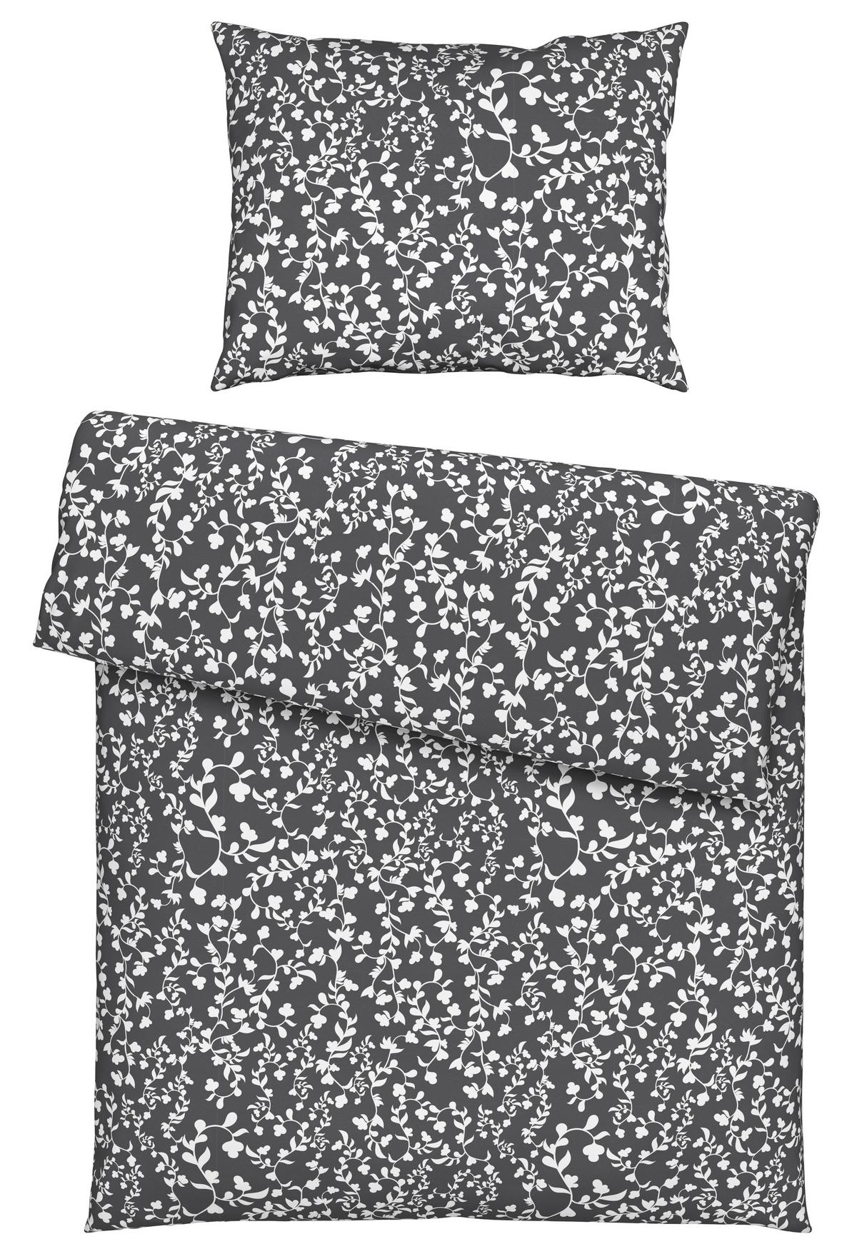 Bettwäsche Bio-Anna Design Weiß/Graphit ca. 140x200cm - Graphitfarben/Weiß, Natur, Textil (140/200cm) - ecoTree