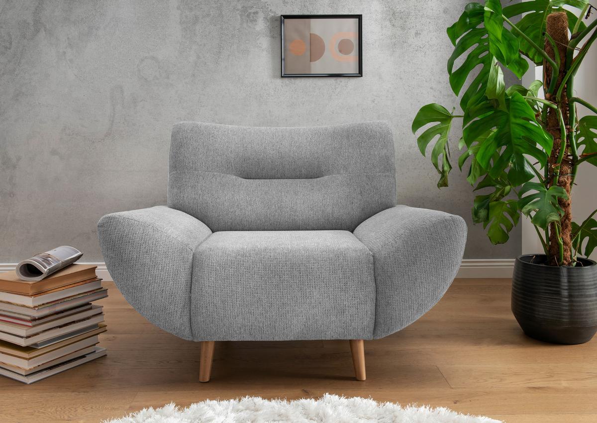 Sessel Drago Silberfarben Chenille - Wildeiche/Silberfarben, MODERN, Holz/Textil (111/81/90cm) - MID.YOU