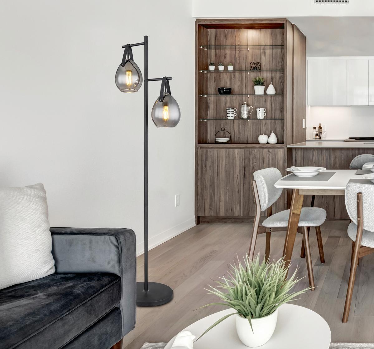 Stehleuchte Dorothea in Schwarz max. 60 Watt - Schwarz, Design, Glas/Metall (39/30/143cm) - Globo
