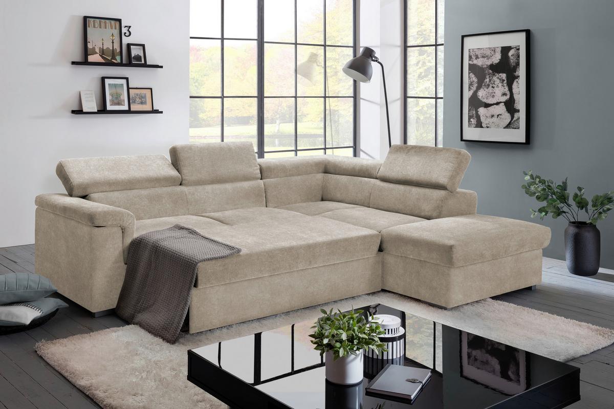 Wohnlandschaft Milla Beige ca. 252x217 cm - Beige, Basics, Holz/Textil (252/217cm) - MID.YOU